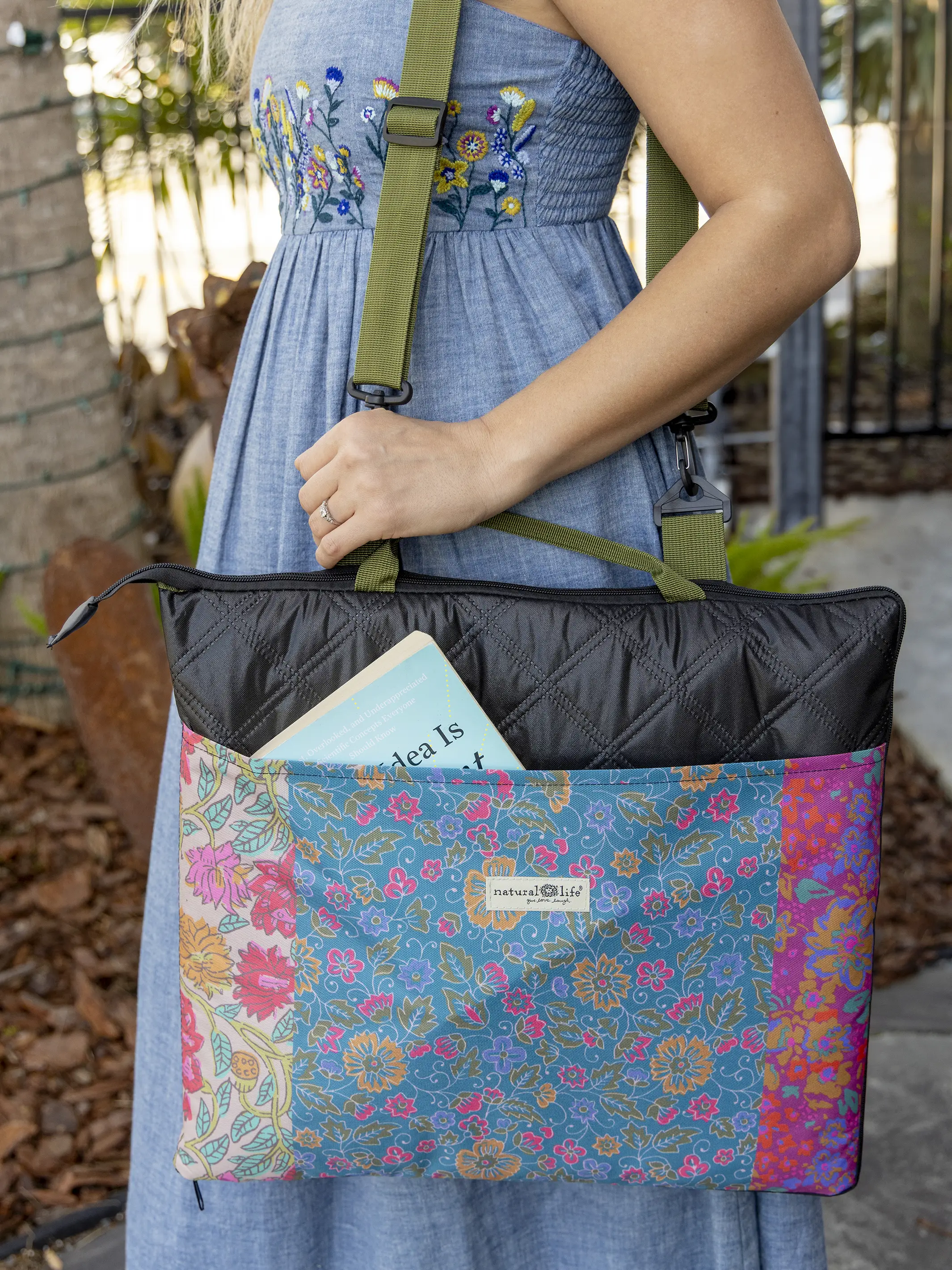 Picnic Blanket Tote - Bright Patchwork Zinnias - Image 2
