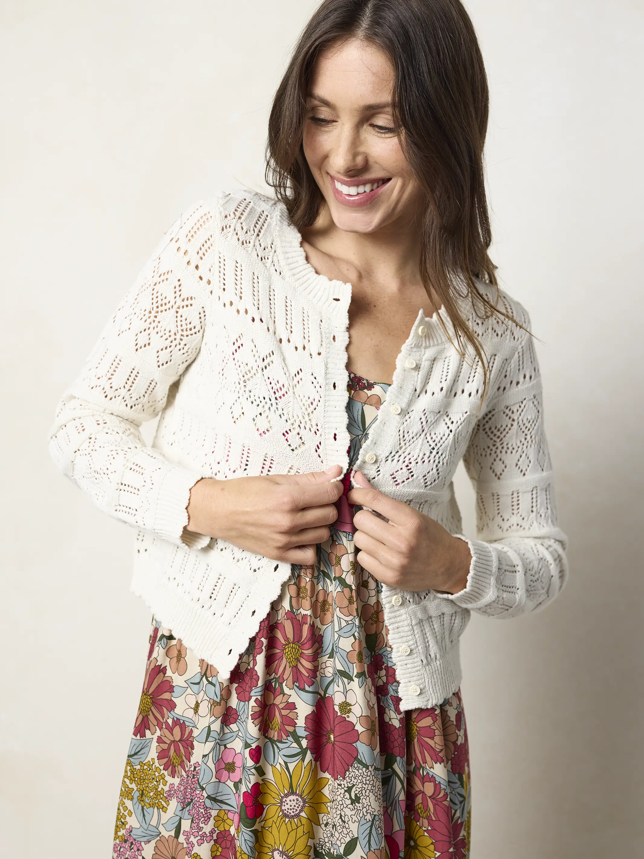 Pointelle Cardigan - Cream - Image 2