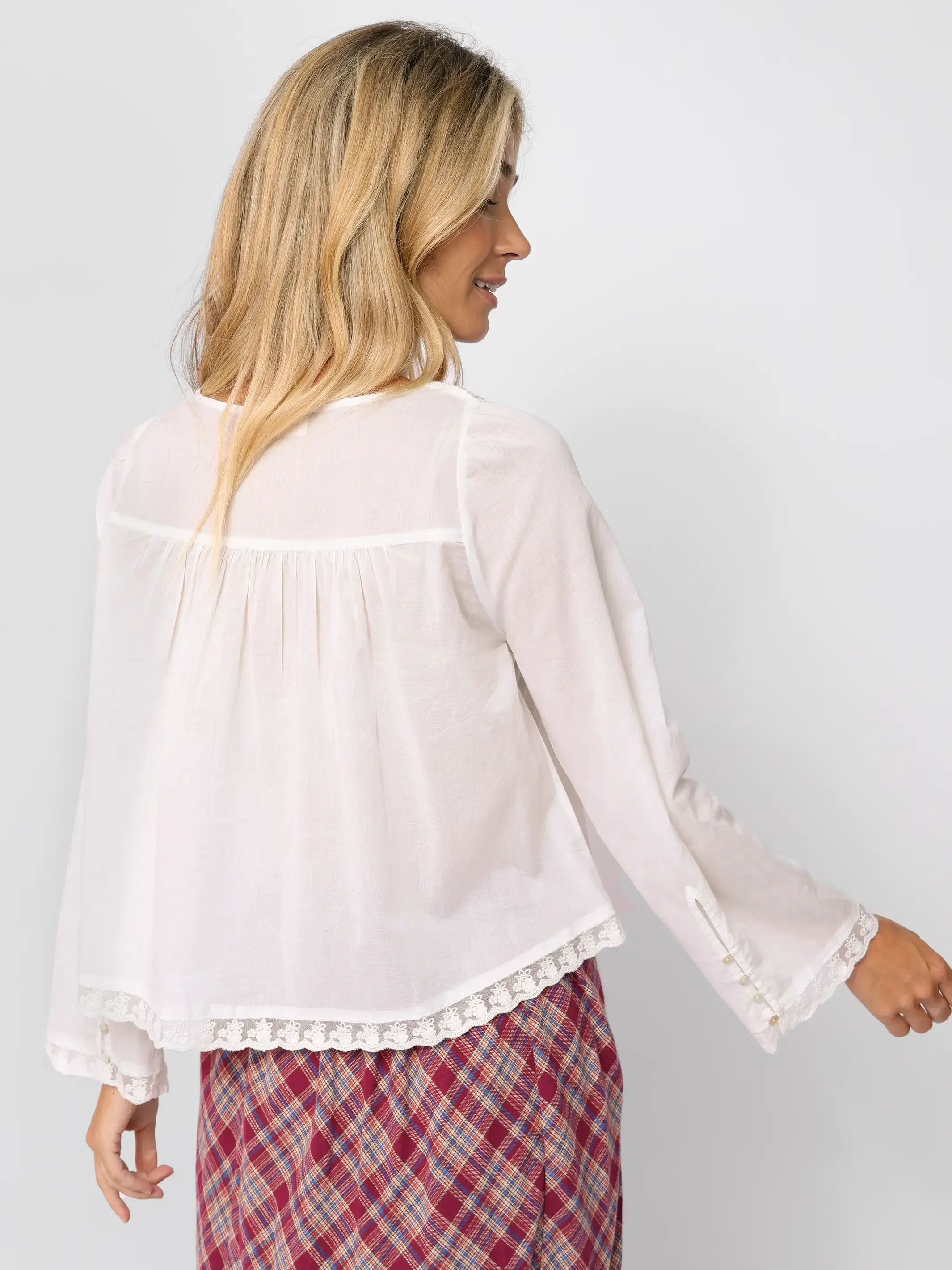 Prettiest Cotton Lace Long Sleeve Blouse - White - Image 3