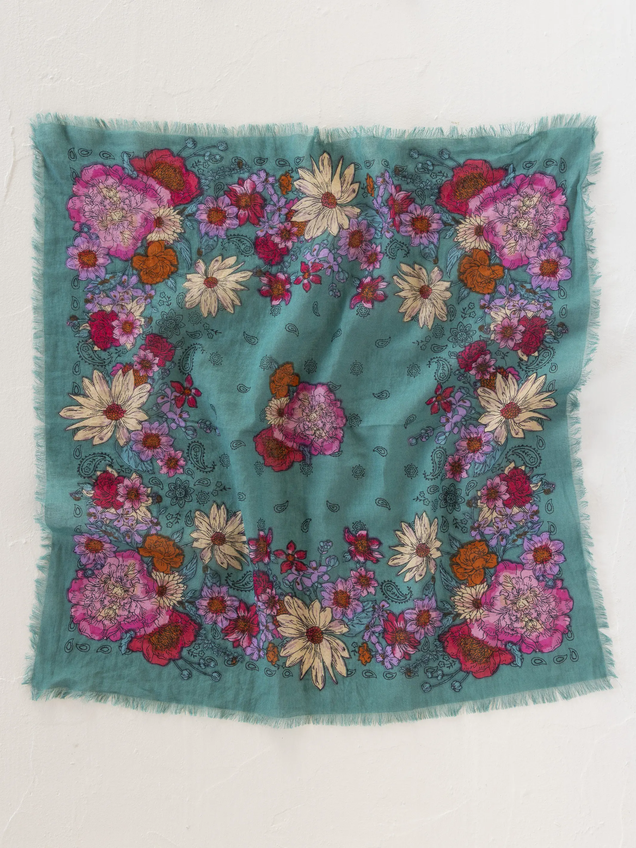 Printed Cotton Bandana - Botanical Teal - Image 2