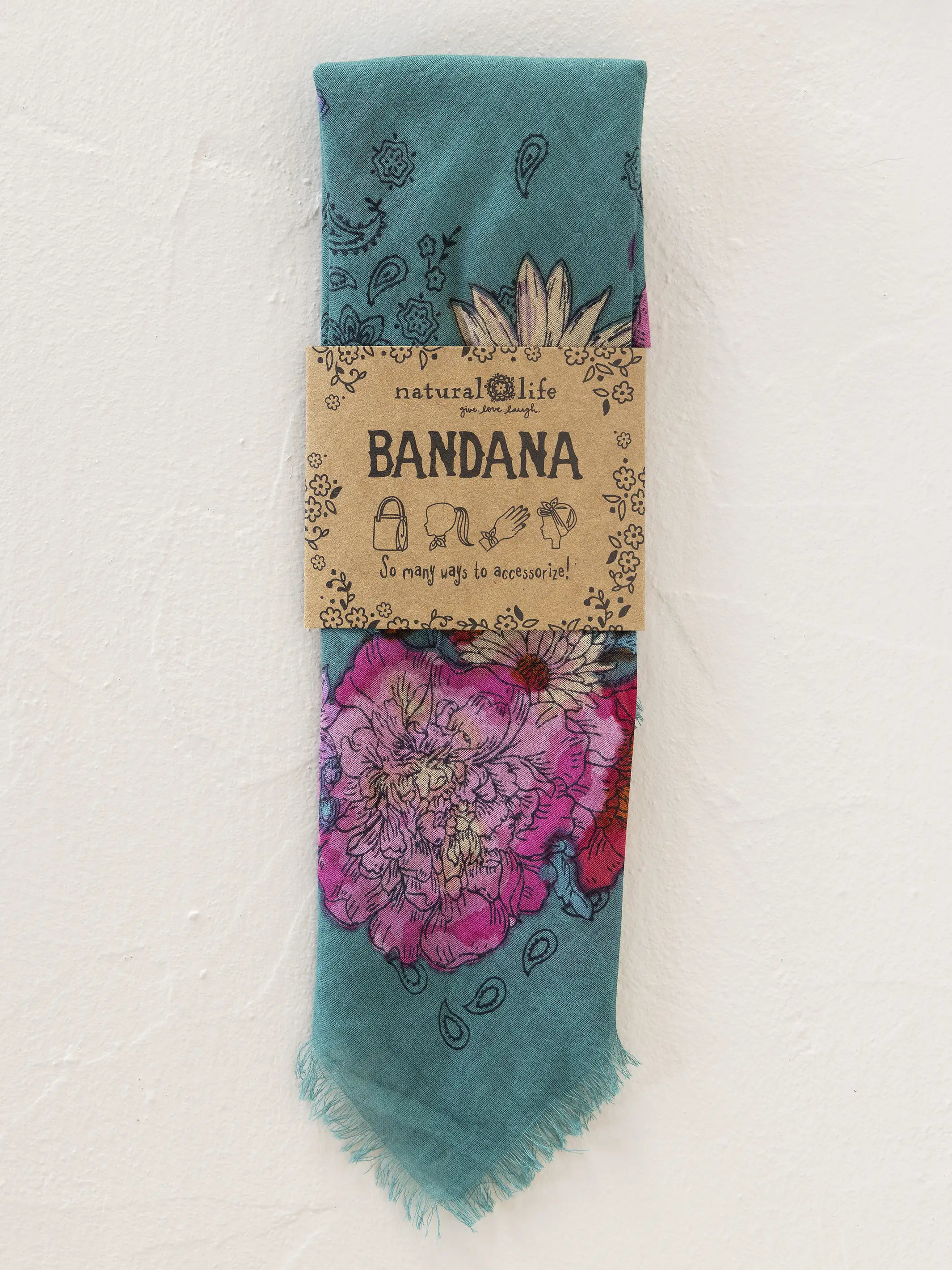 Printed Cotton Bandana - Botanical Teal - Image 3