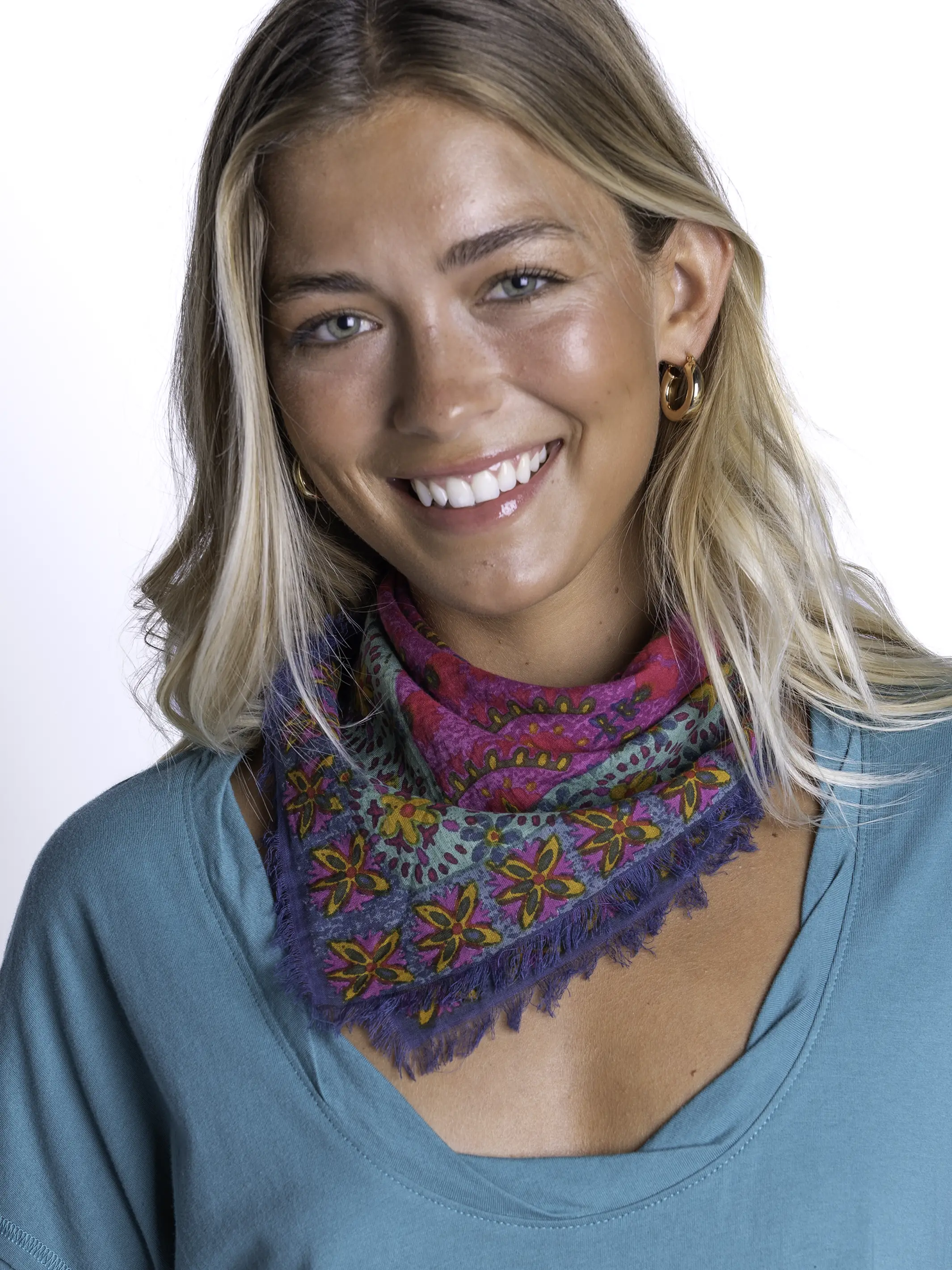 Printed Cotton Bandana - Dark Sea Green - Image 3
