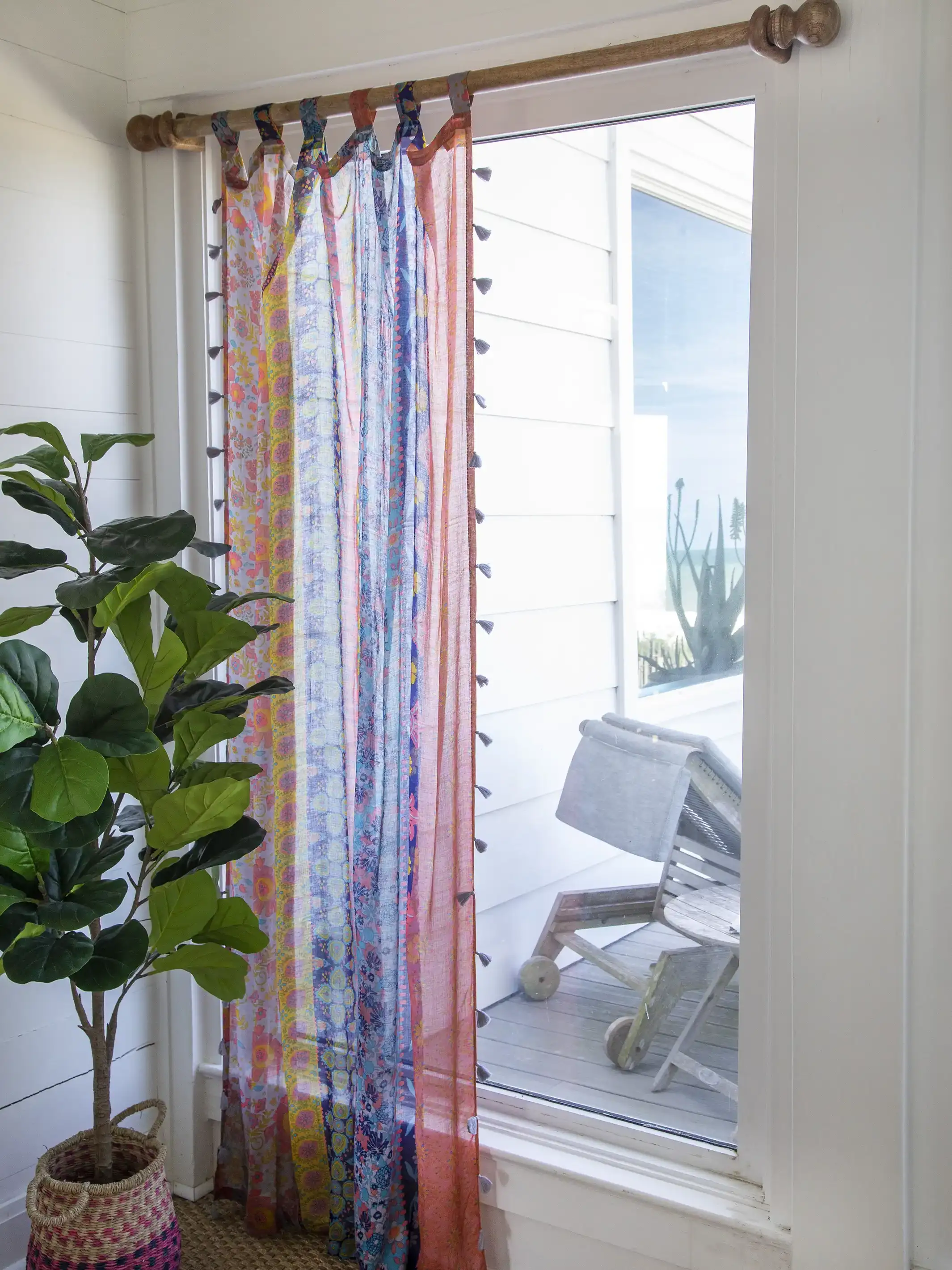 Printed Curtain Panel - Coral Pink Teal - Image 2