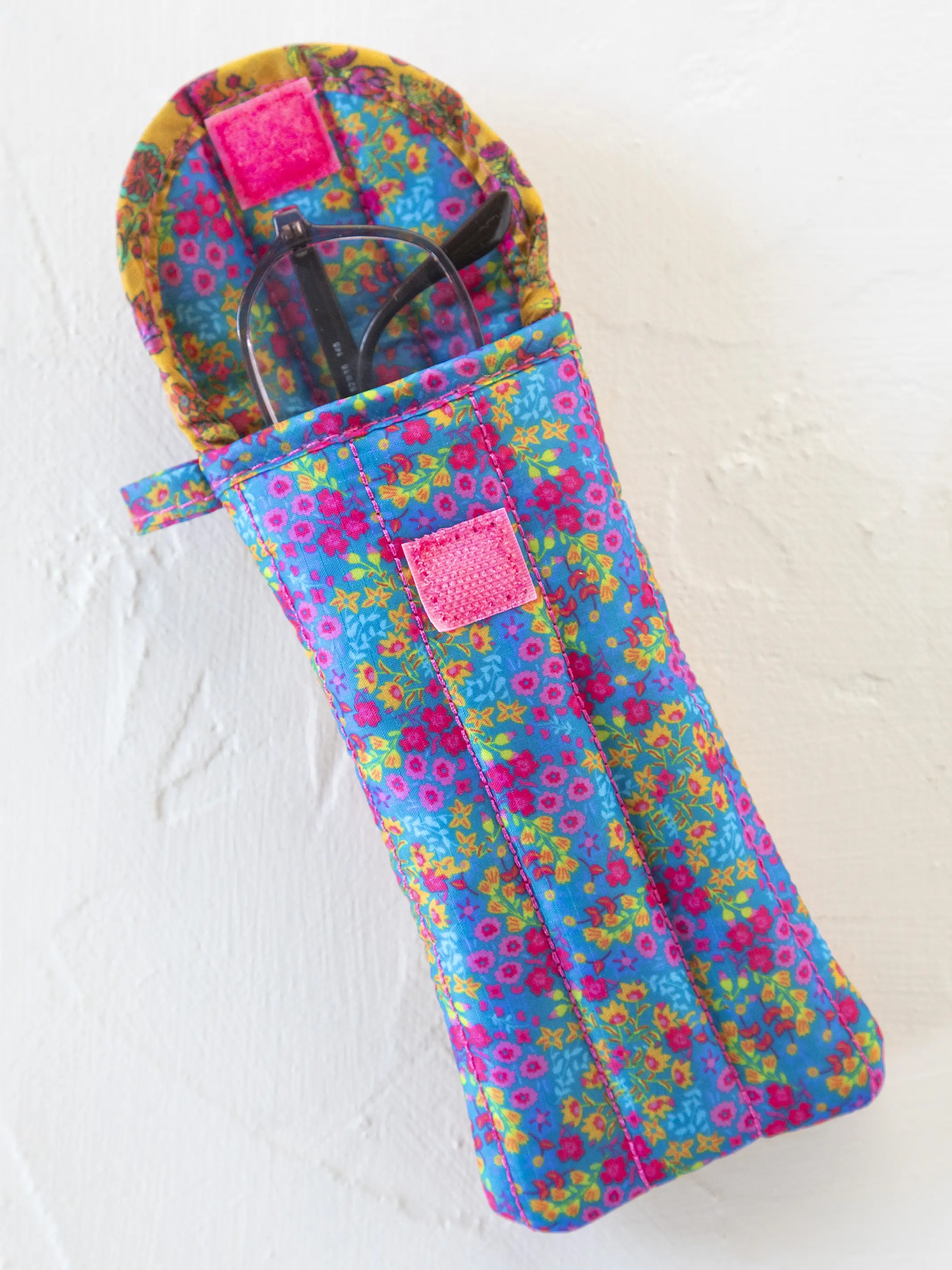 Puffy Glasses Case - Neon Turquoise Floral - Image 2