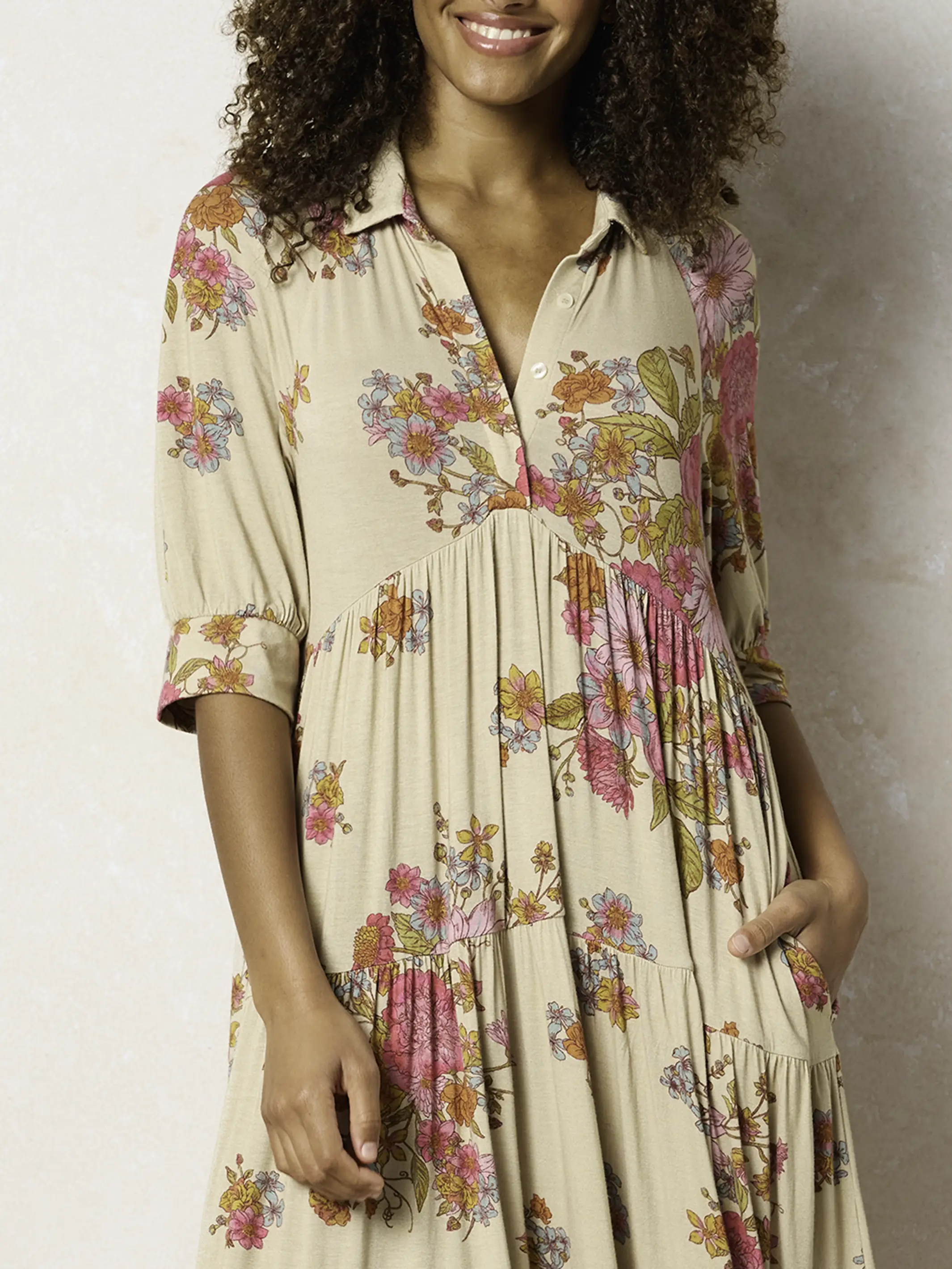 Rebecca "ButterSoft" Midi Dress - English Garden Cream - Image 2