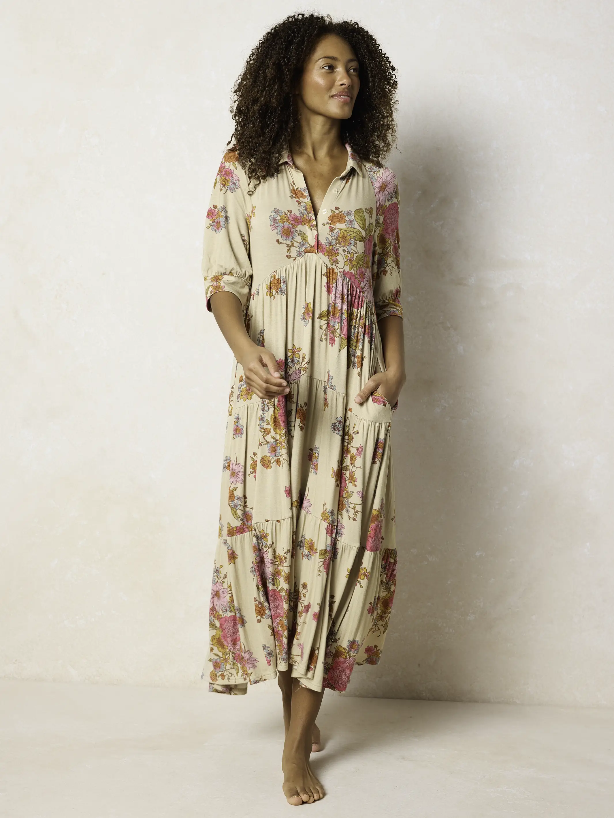 Rebecca "ButterSoft" Midi Dress - English Garden Cream - Image 4