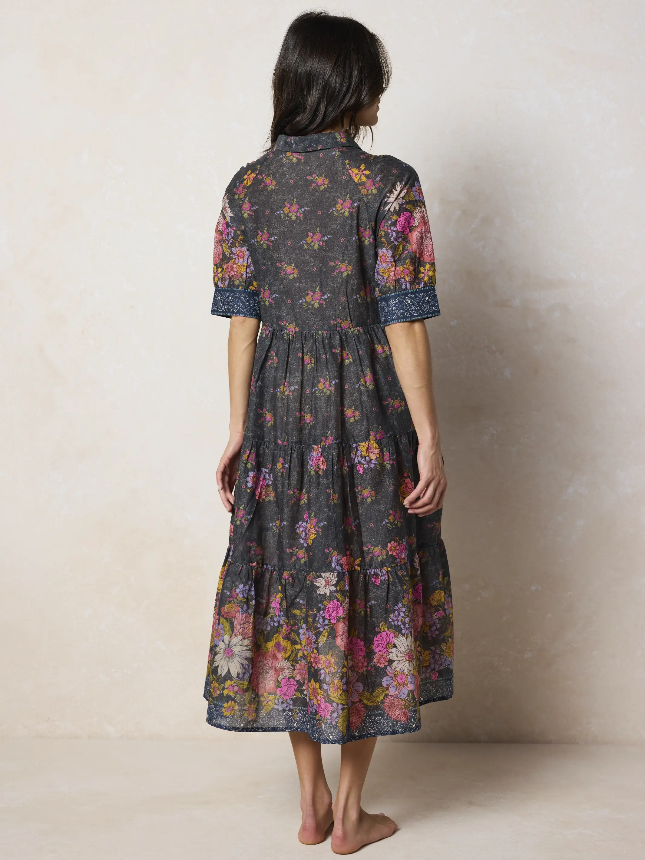 Rebecca Cotton Midi Dress - English Garden Charcoal - Image 3