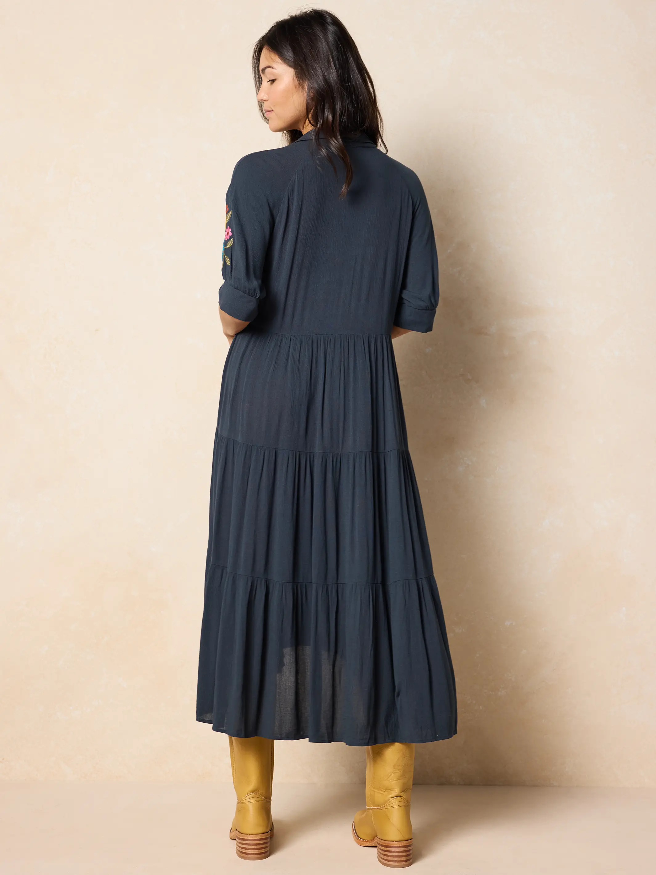 Rebecca Embroidered Midi Dress - Charcoal - Image 3