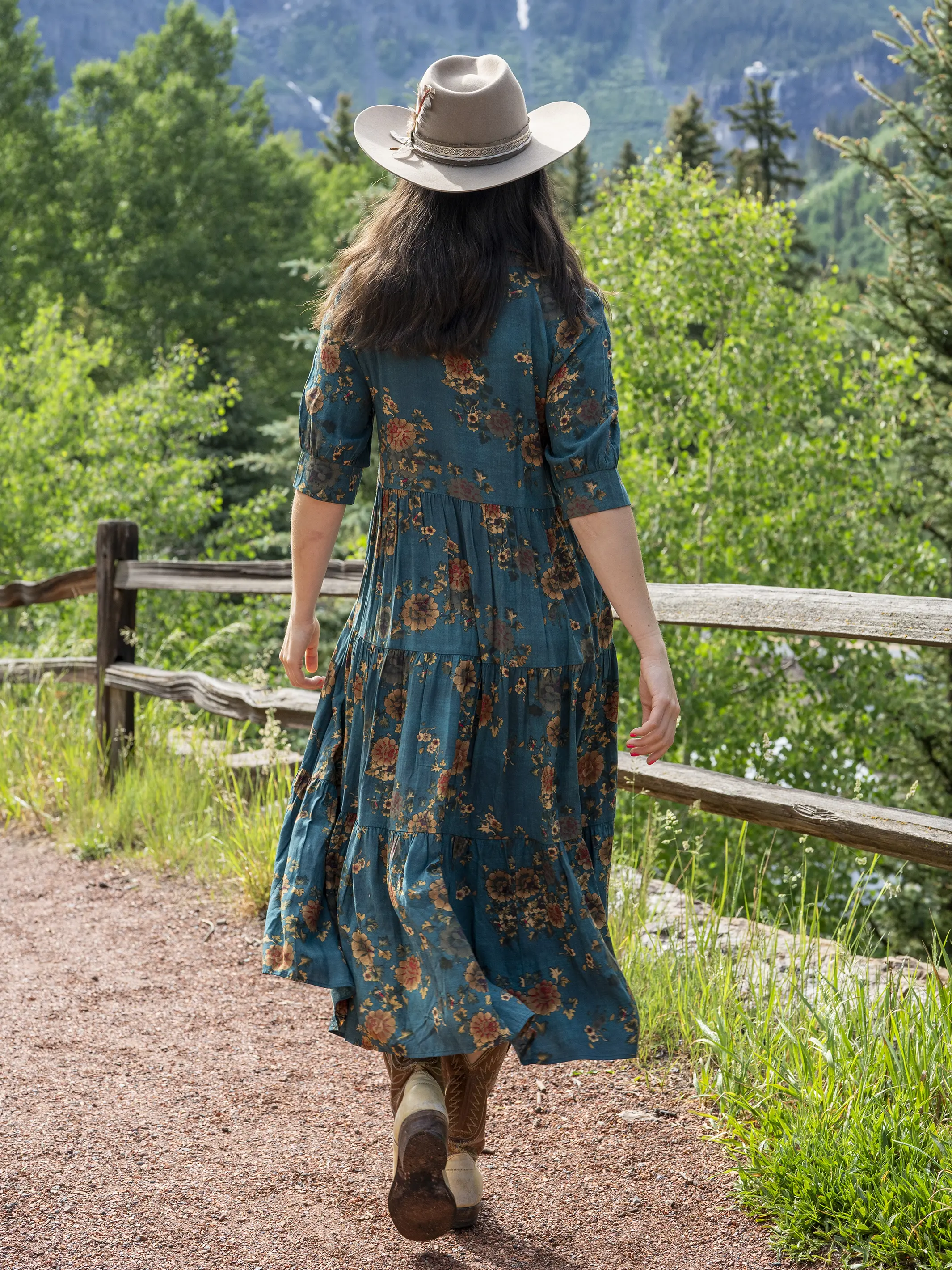 Rebecca Midi Dress - Teal Orange Clusters - Image 4