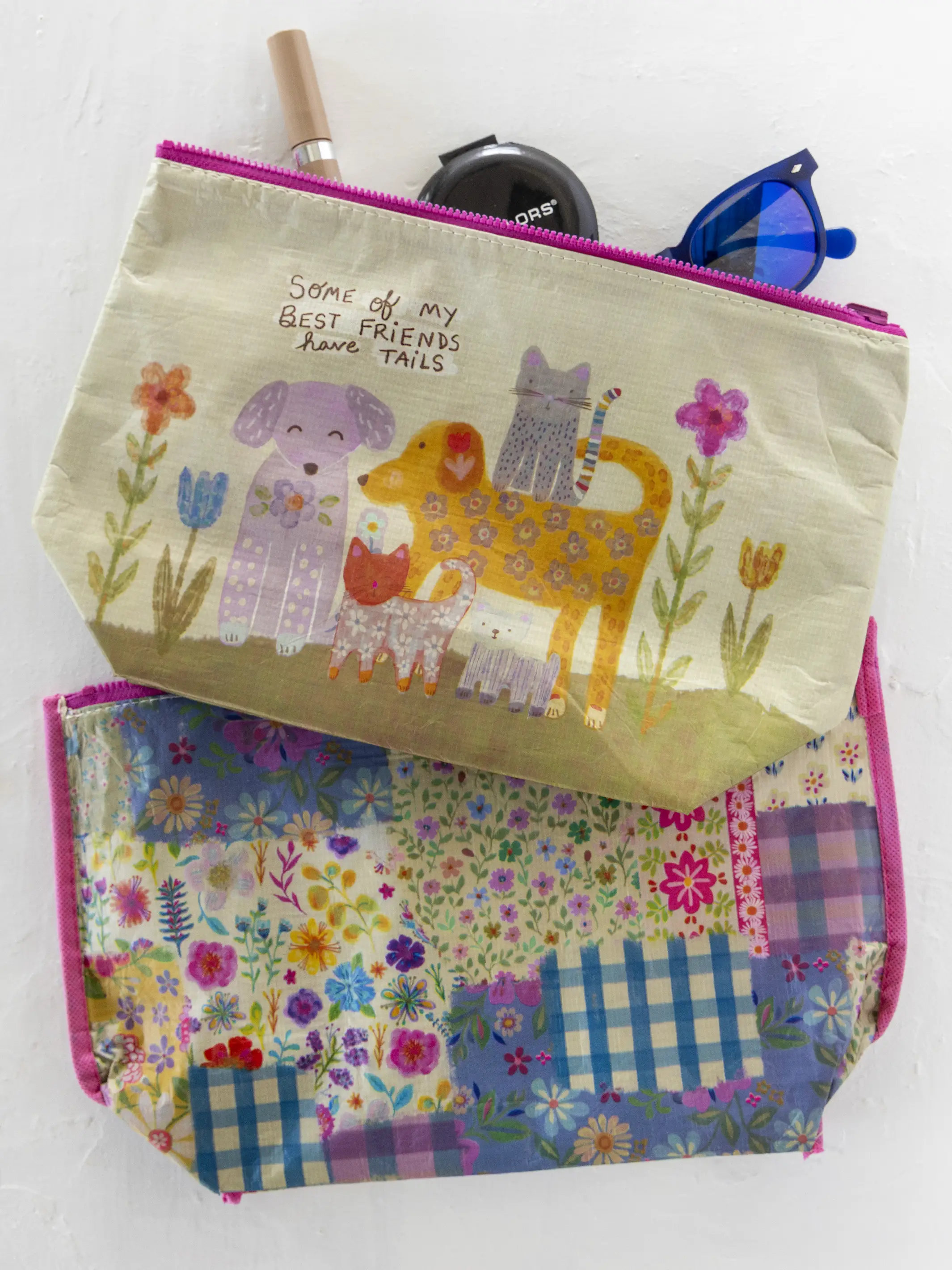 Recycled Reversible Zipper Pouch - Best Friends Have Tails - Image 2