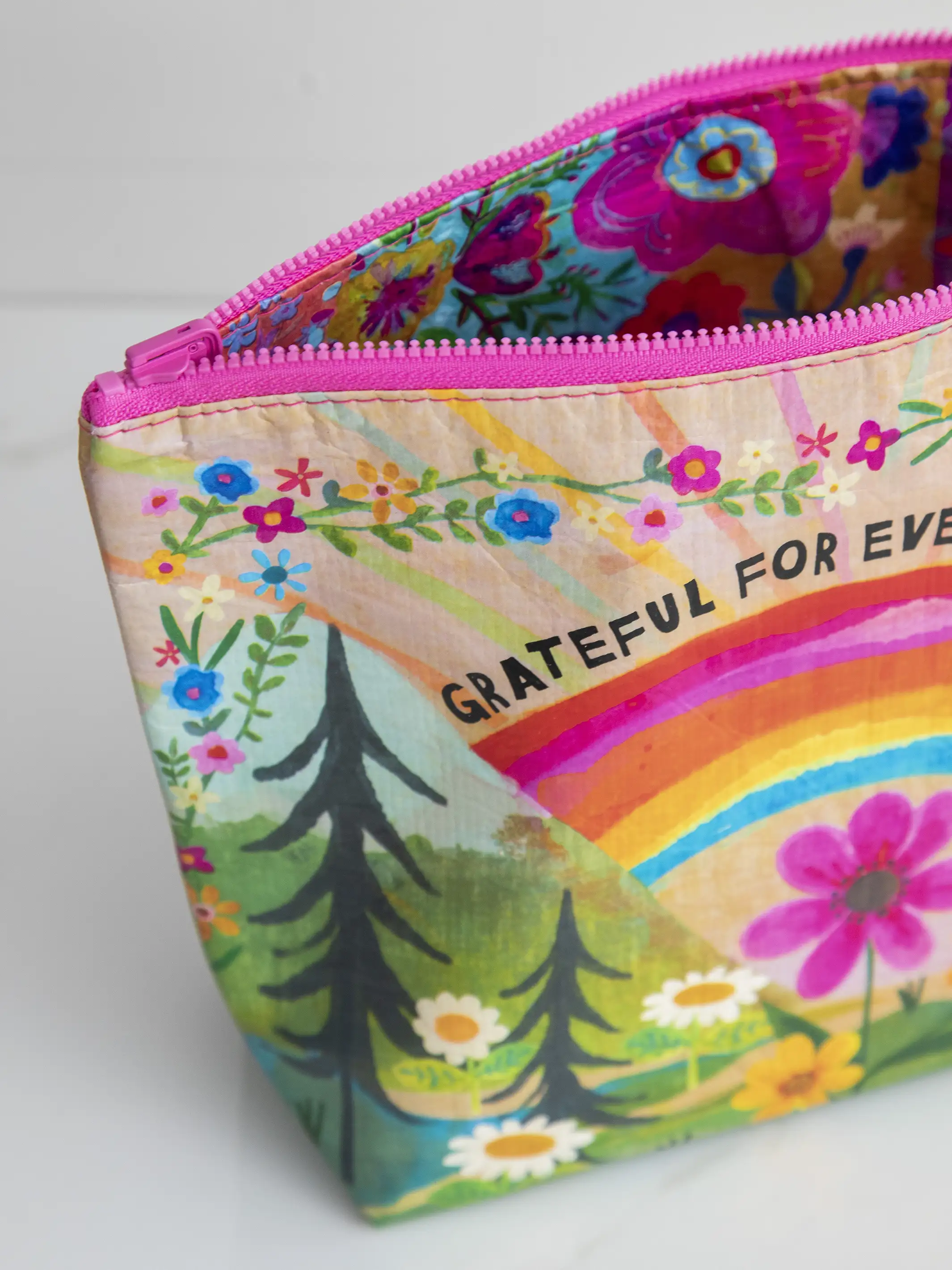 Recycled Reversible Zipper Pouch - Grateful - Image 3