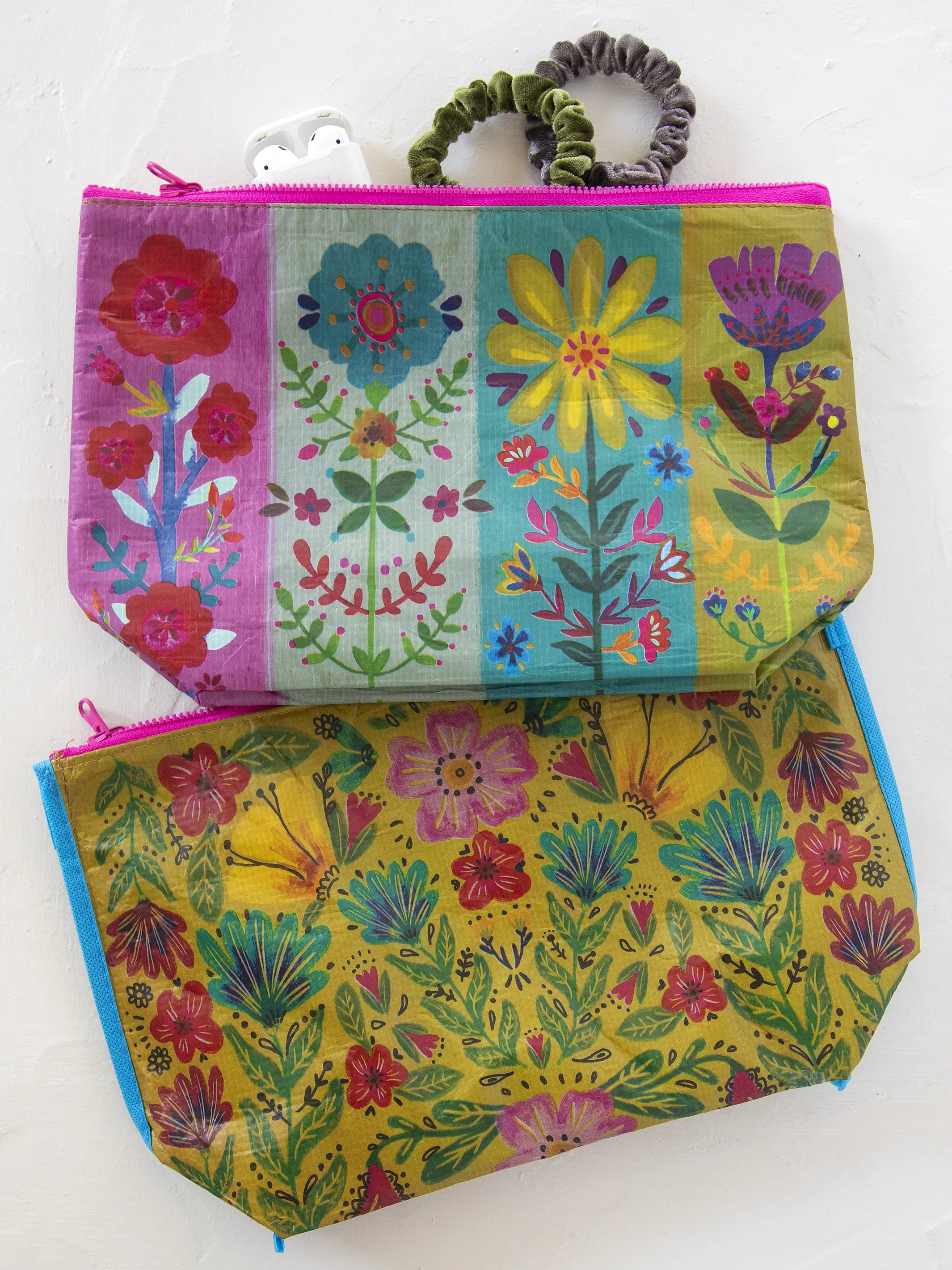 Recycled Reversible Zipper Pouch - Rainbow Floral - Image 2
