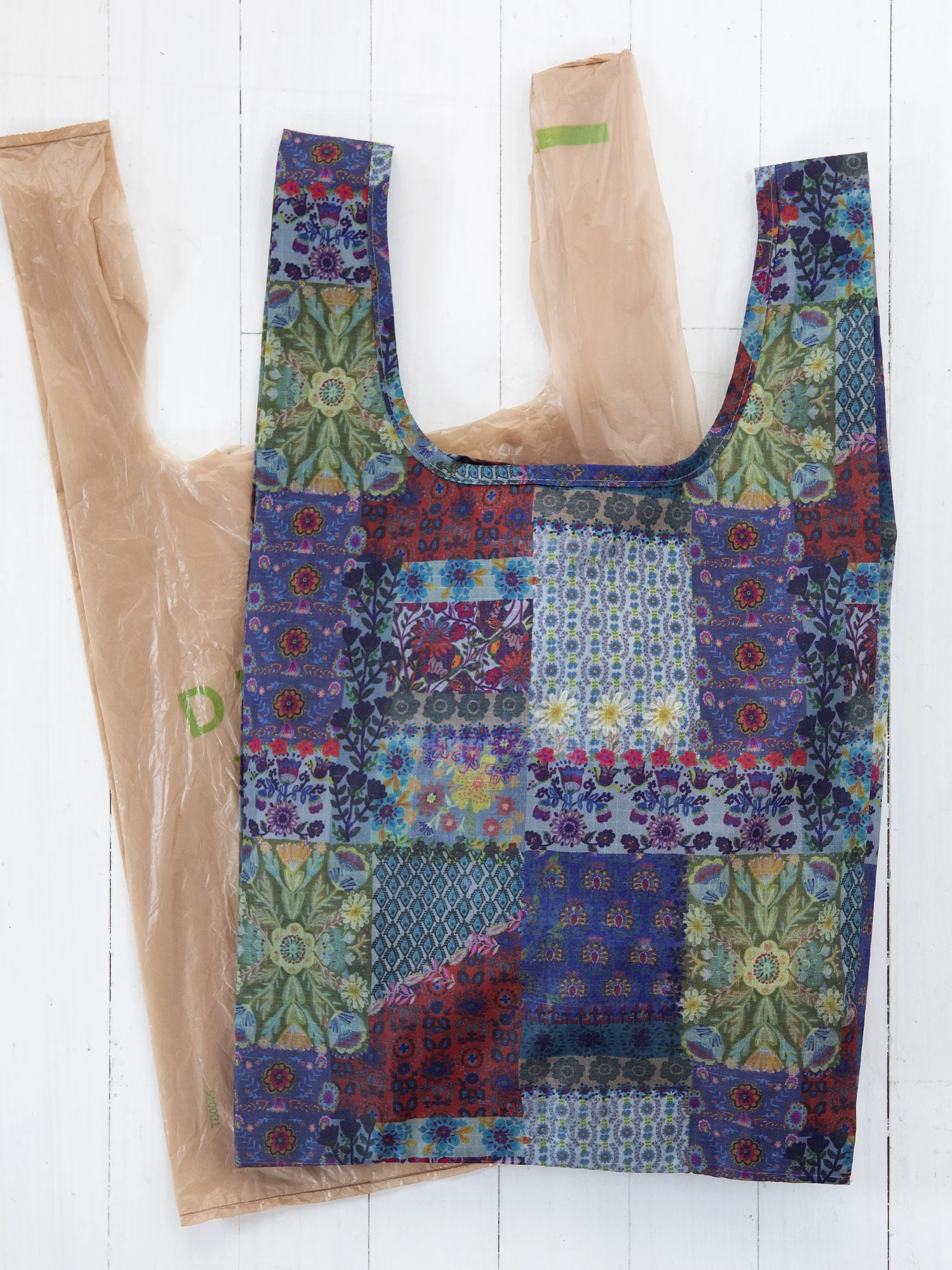 Reusable Market Tote - Blue Patchwork - Image 2