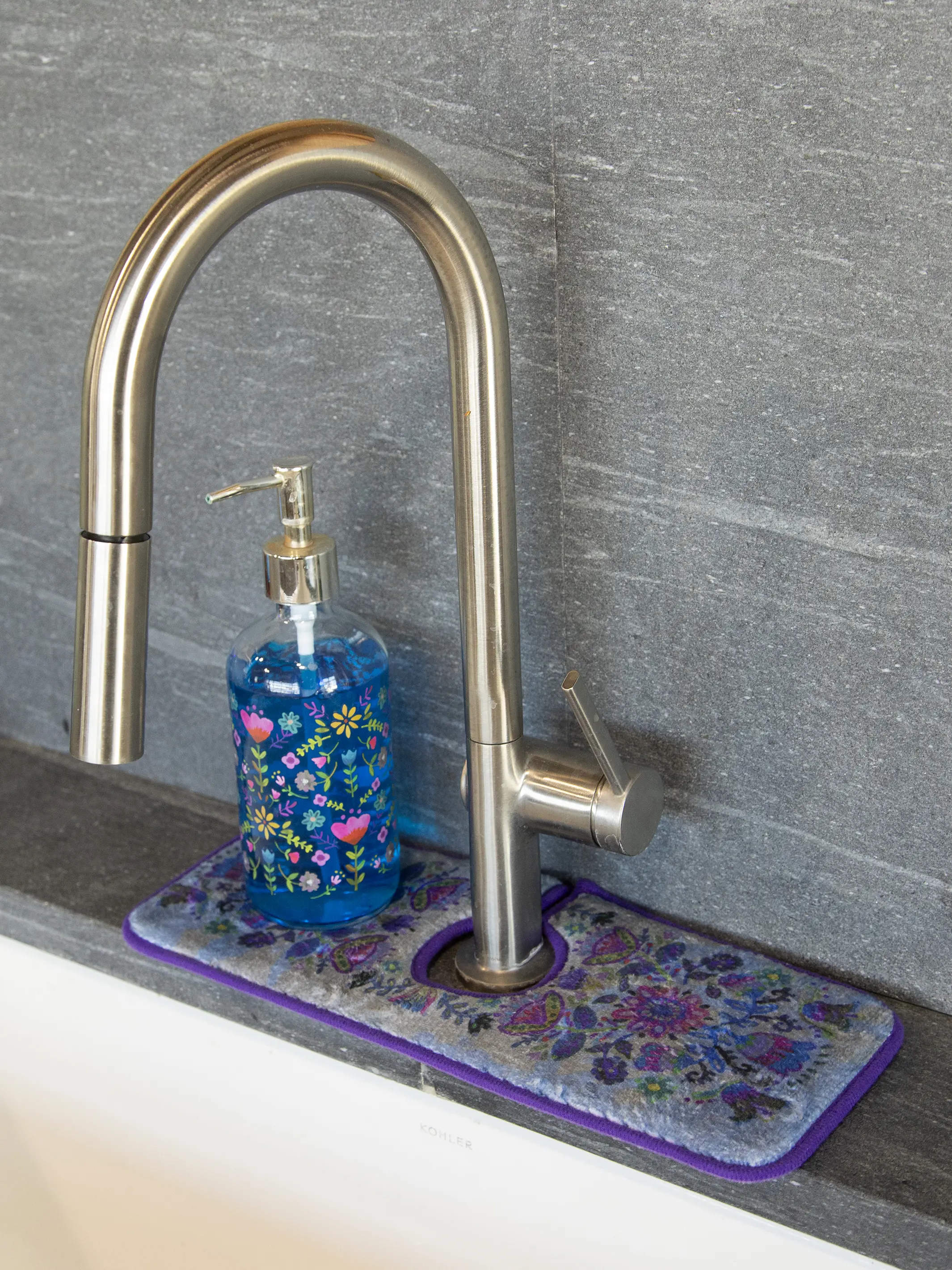 Reversible Faucet Sink Mat - Turquoise Floral - Image 3