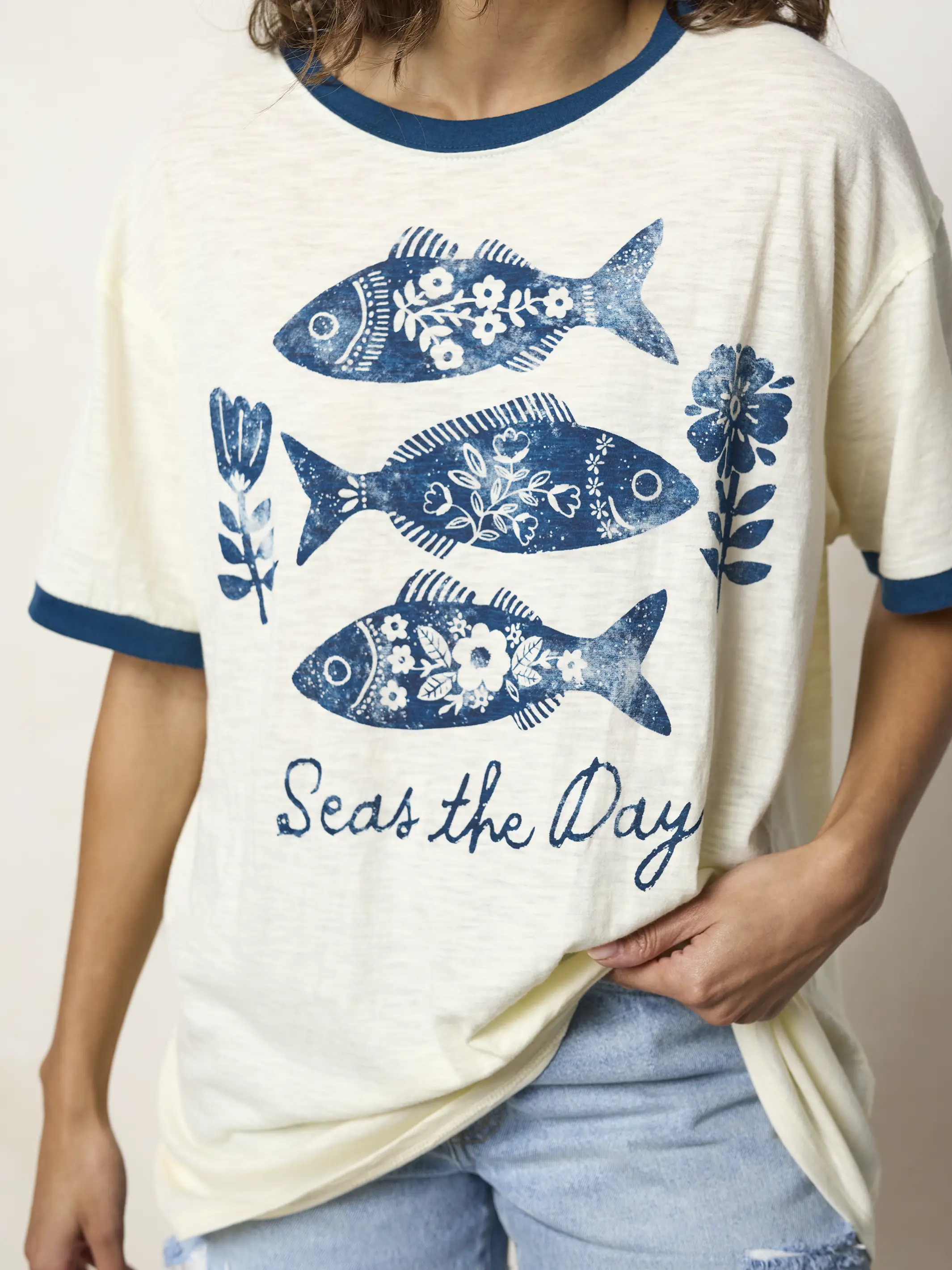 Ringer Oversized Tee Shirt - Seas The Day - Image 2