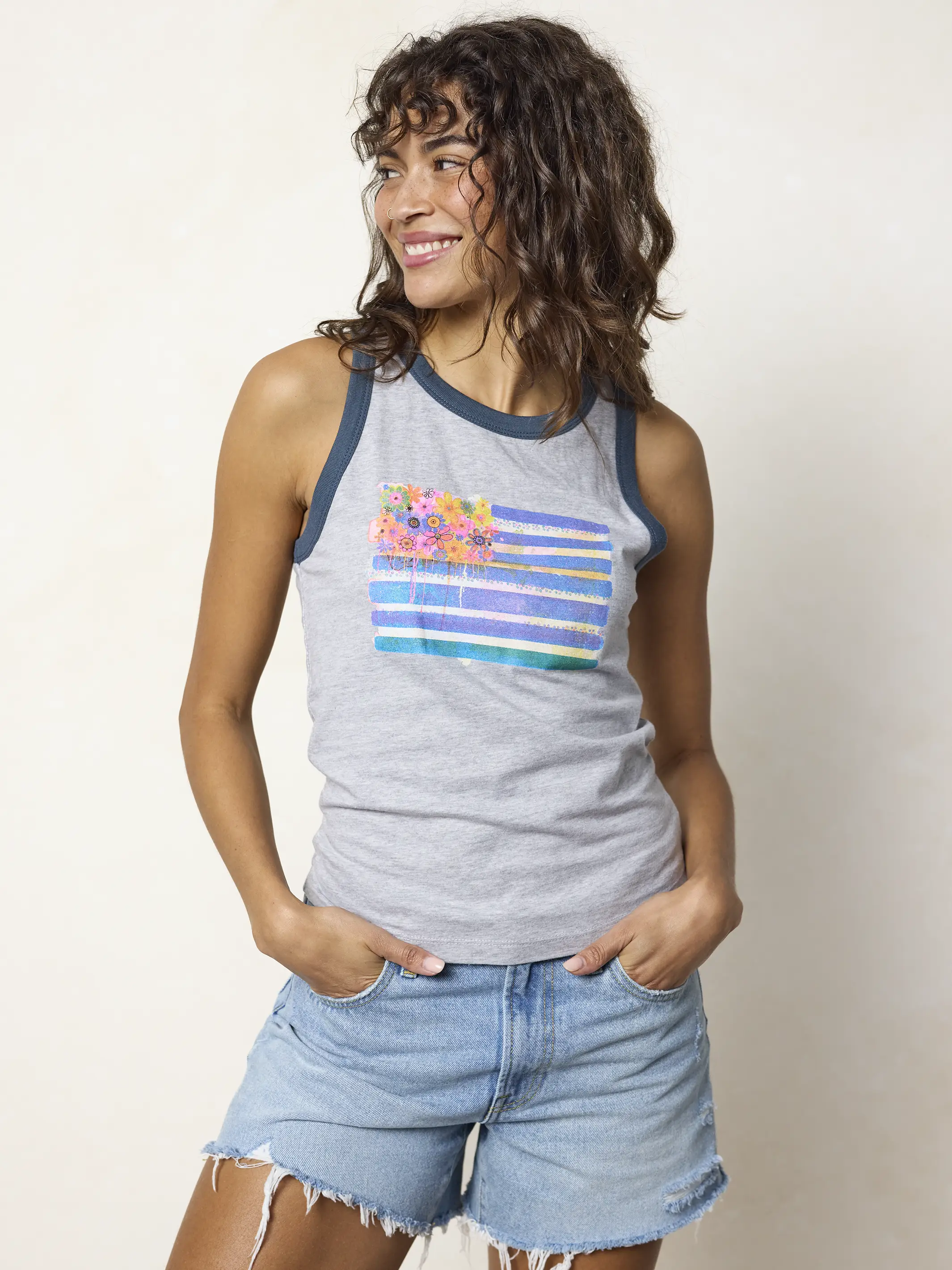 Ringer Tank Top - American Flag - Image 2
