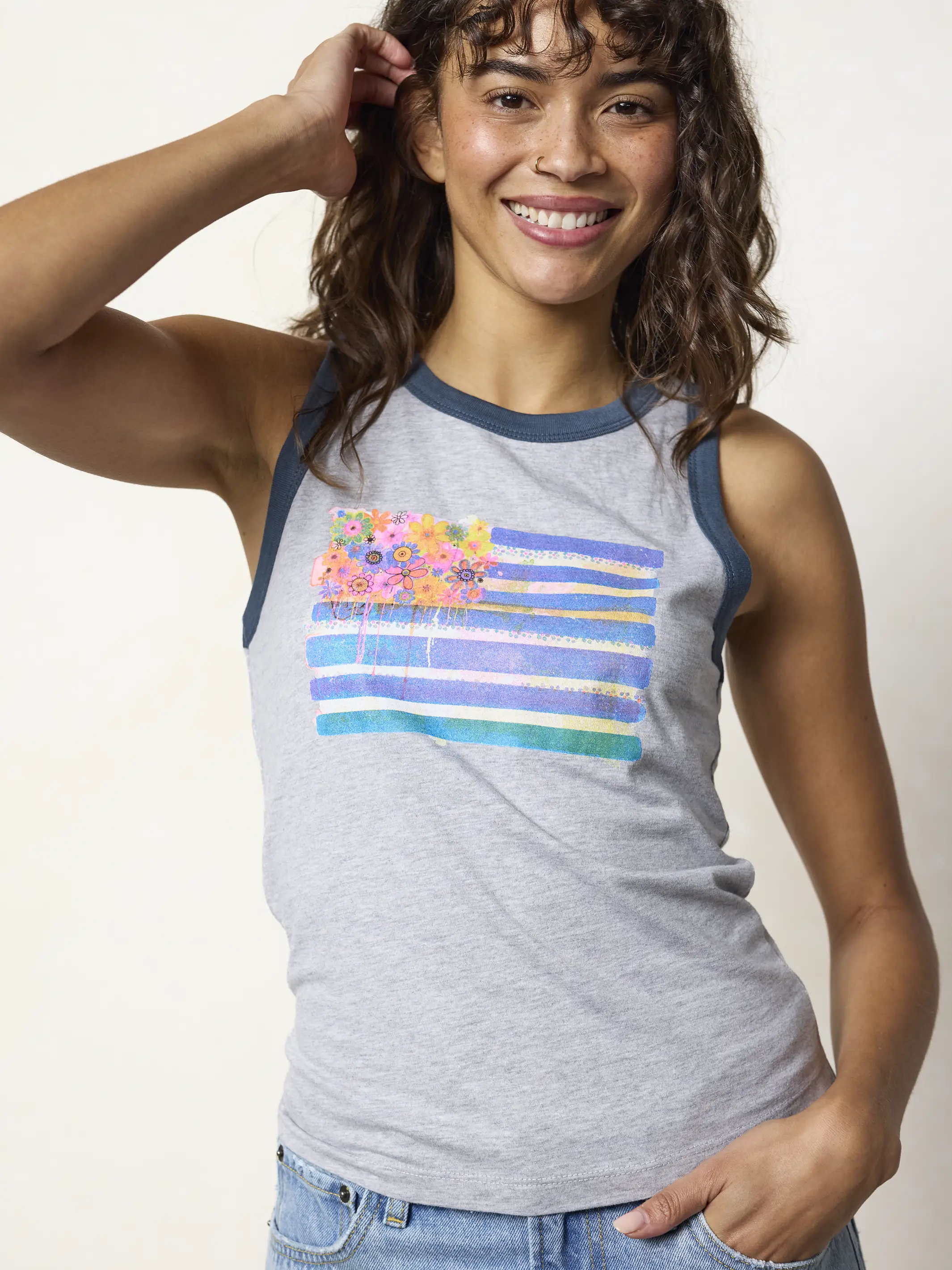 Ringer Tank Top - American Flag - Image 4