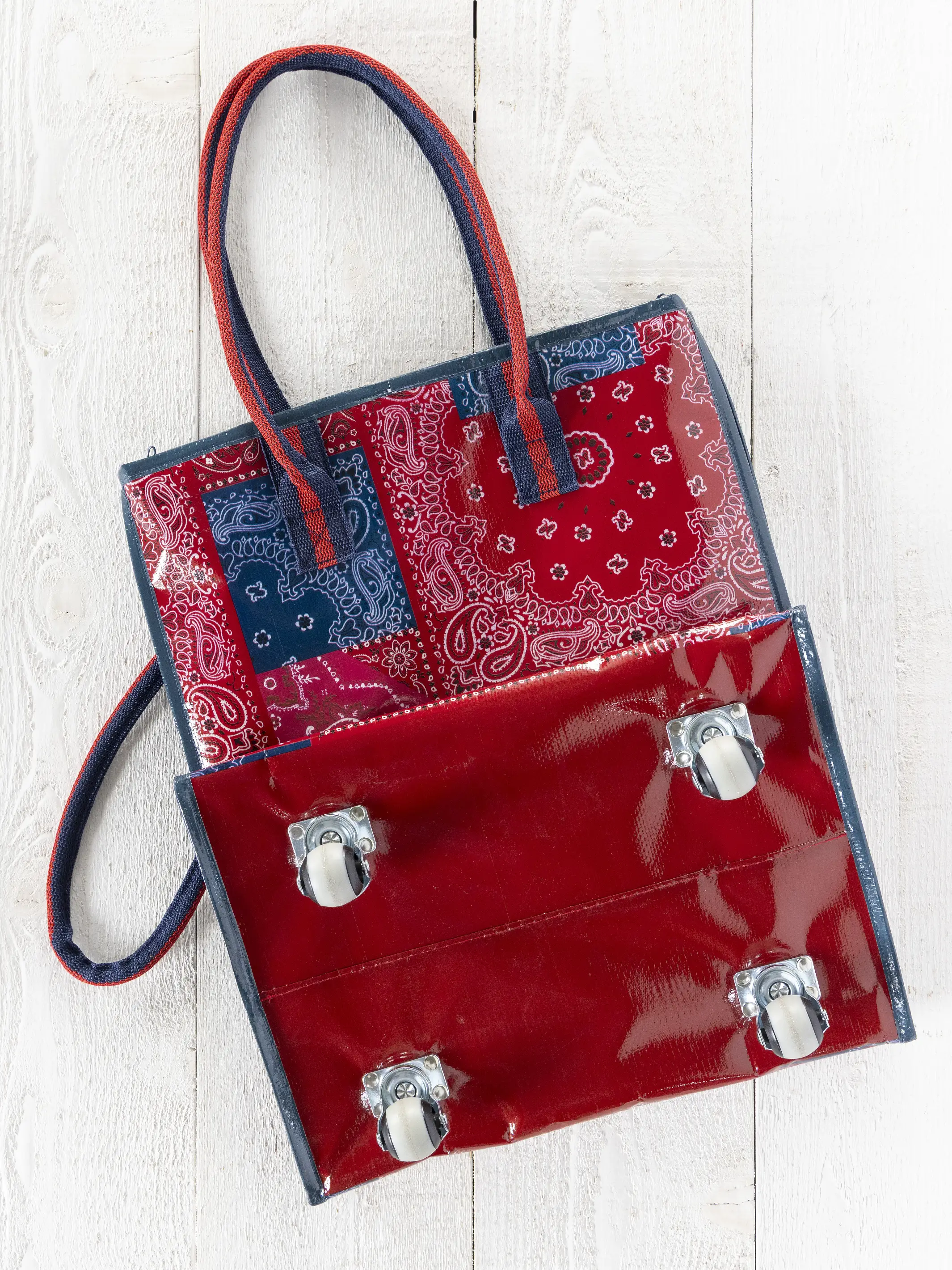 Rolling Tote Bag - Bandana Patchwork Red - Image 3