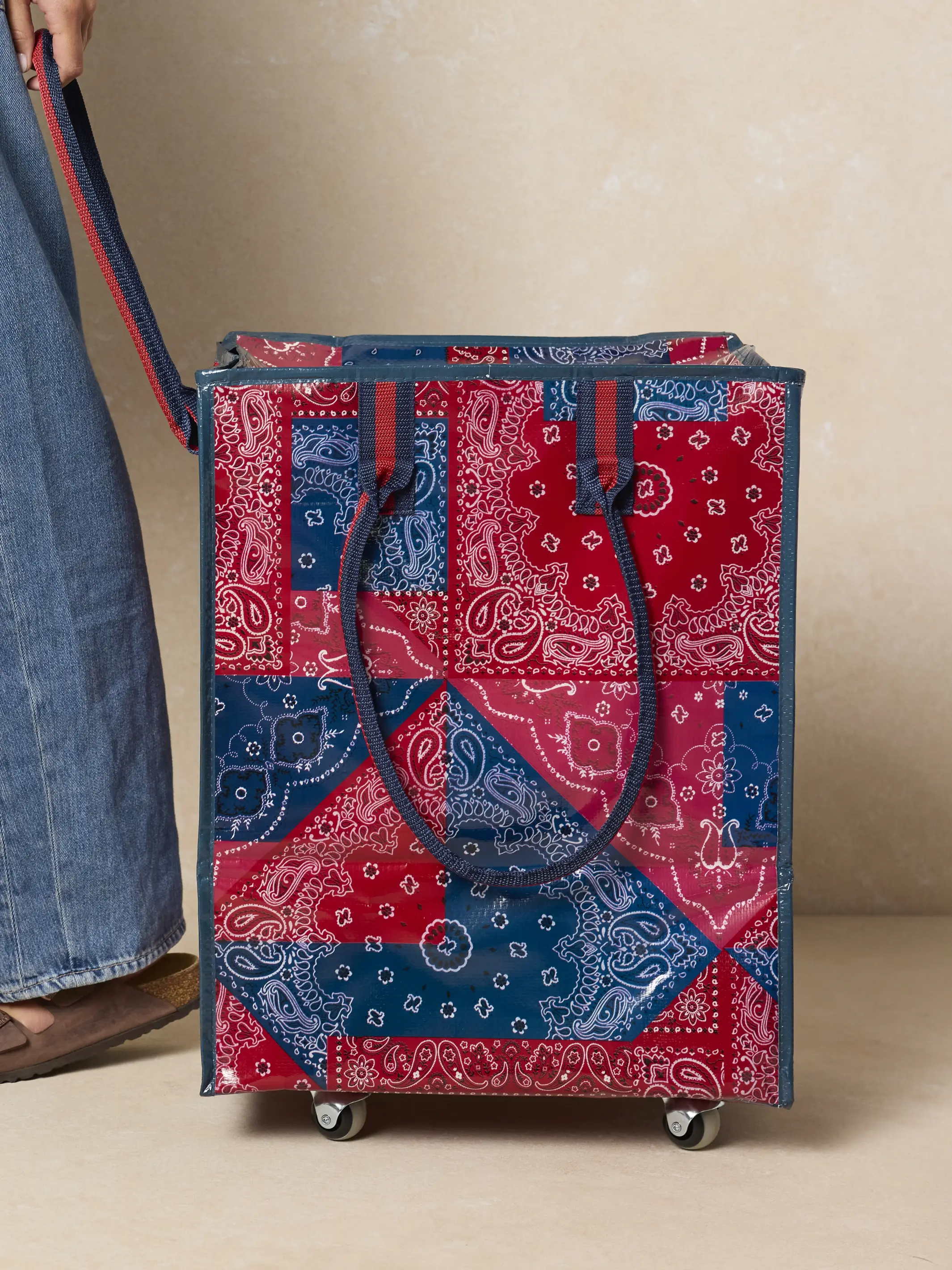 Rolling Tote Bag - Bandana Patchwork Red - Image 4