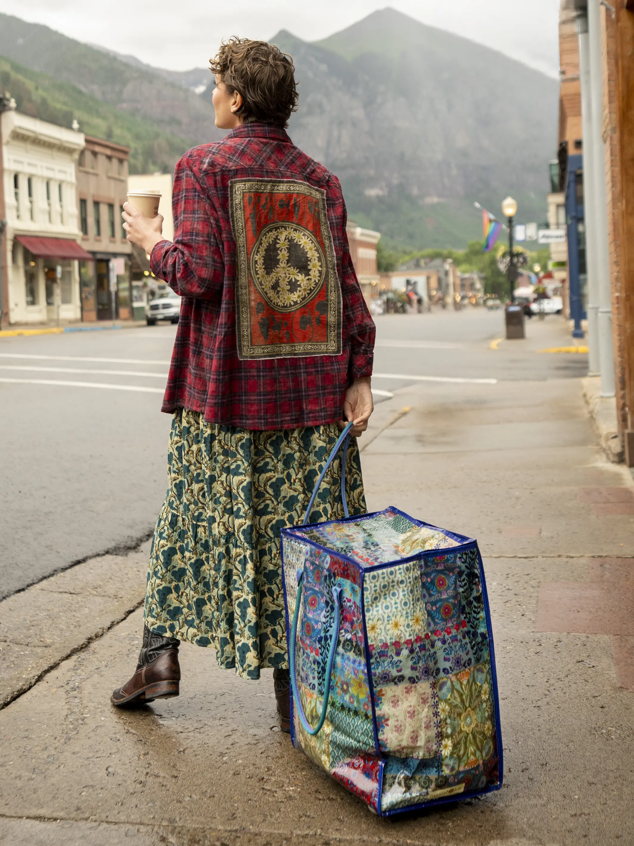 Rolling Tote Bag - Blue Patchwork - Image 2