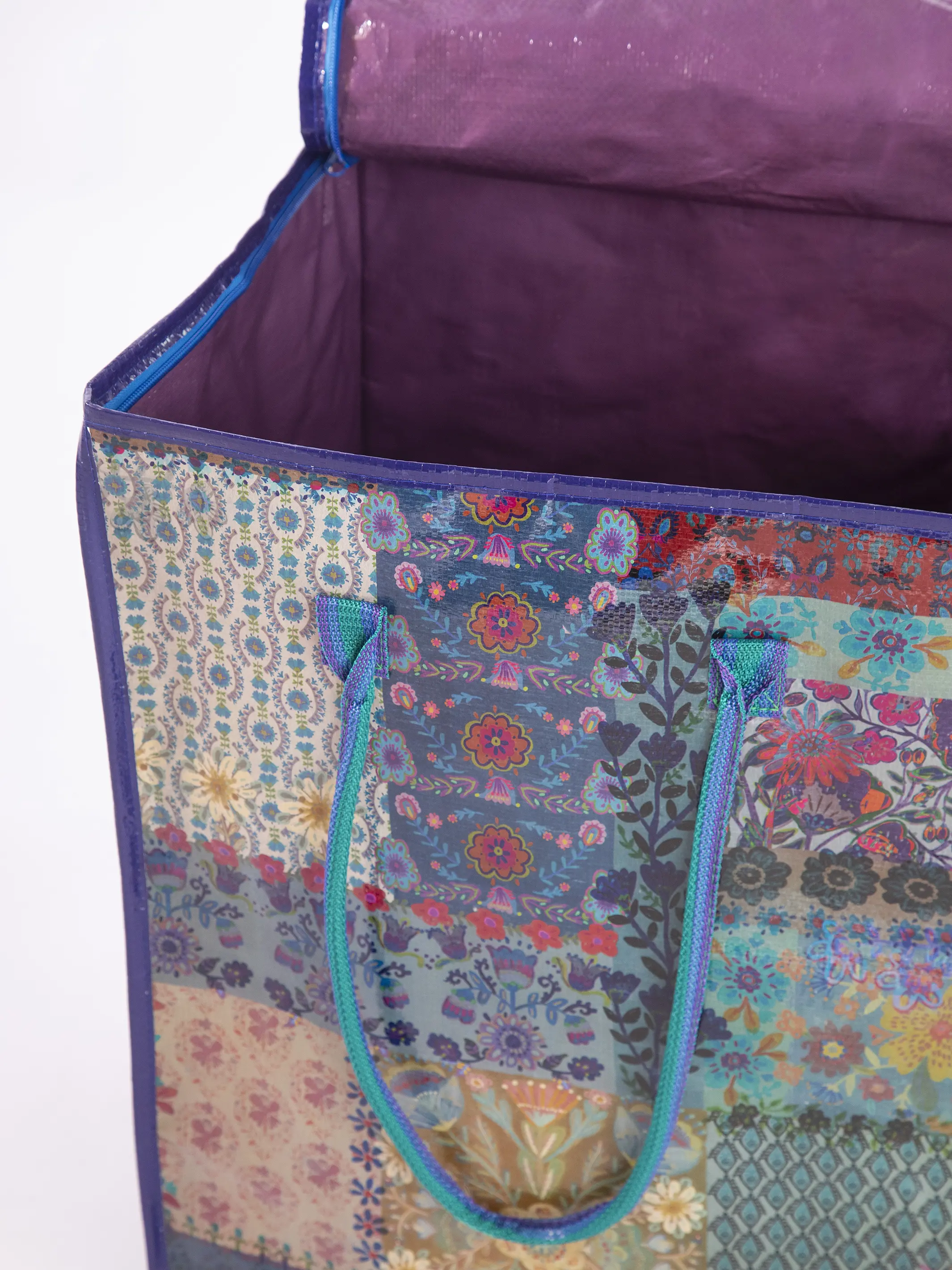 Rolling Tote Bag - Blue Patchwork - Image 4