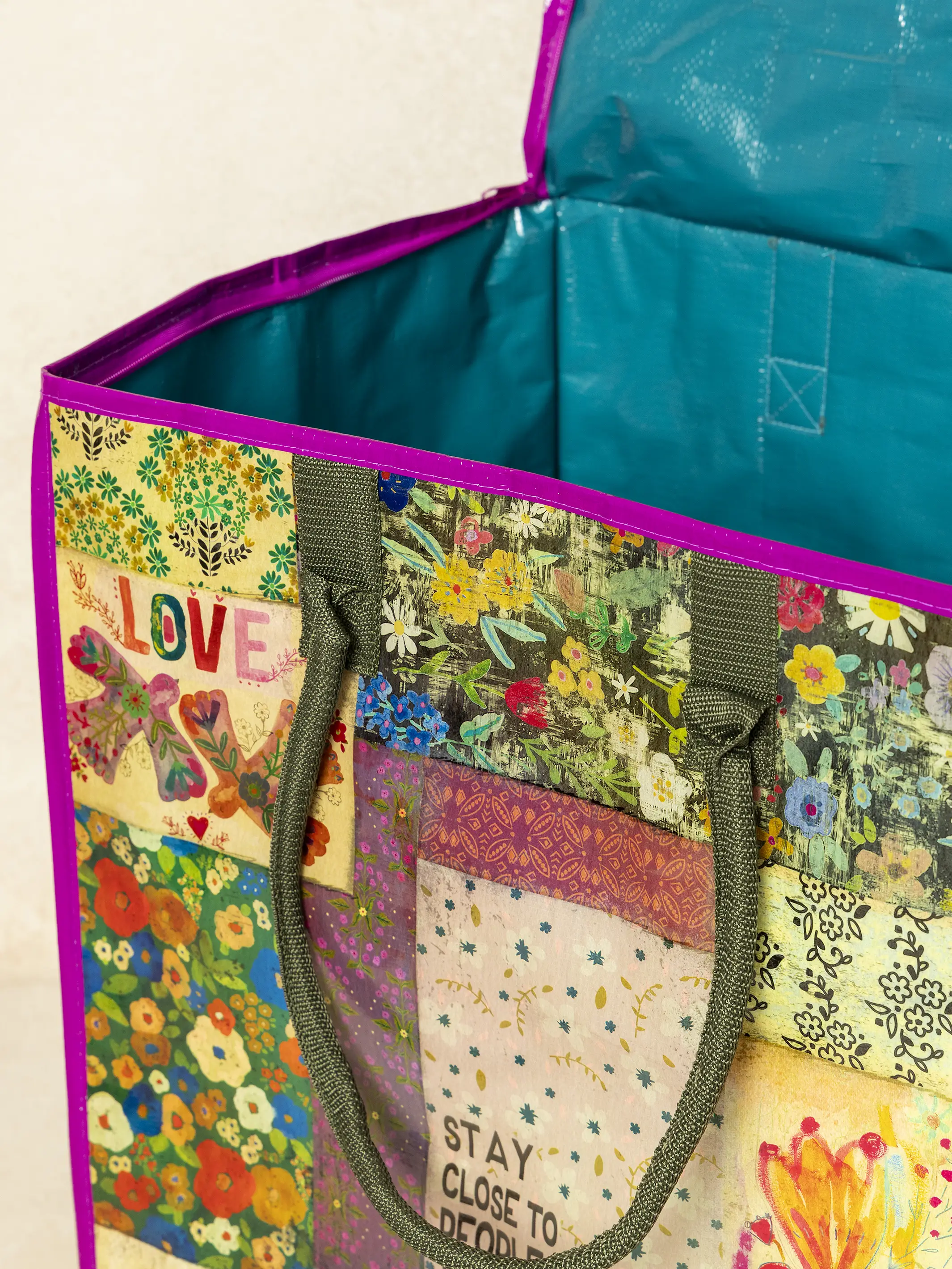 Rolling Tote Bag - Patchwork Chirps - Image 2