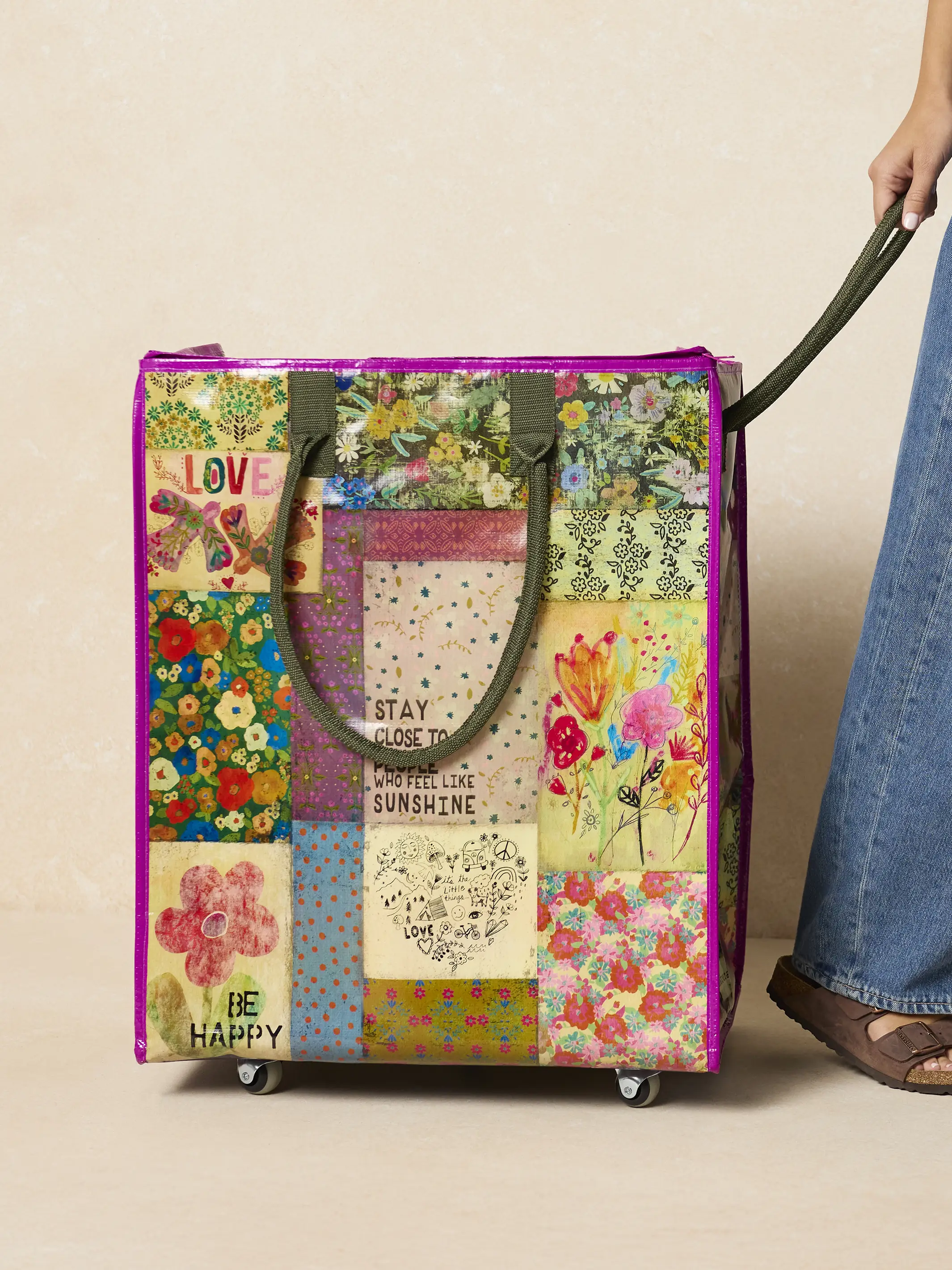 Rolling Tote Bag - Patchwork Chirps - Image 4