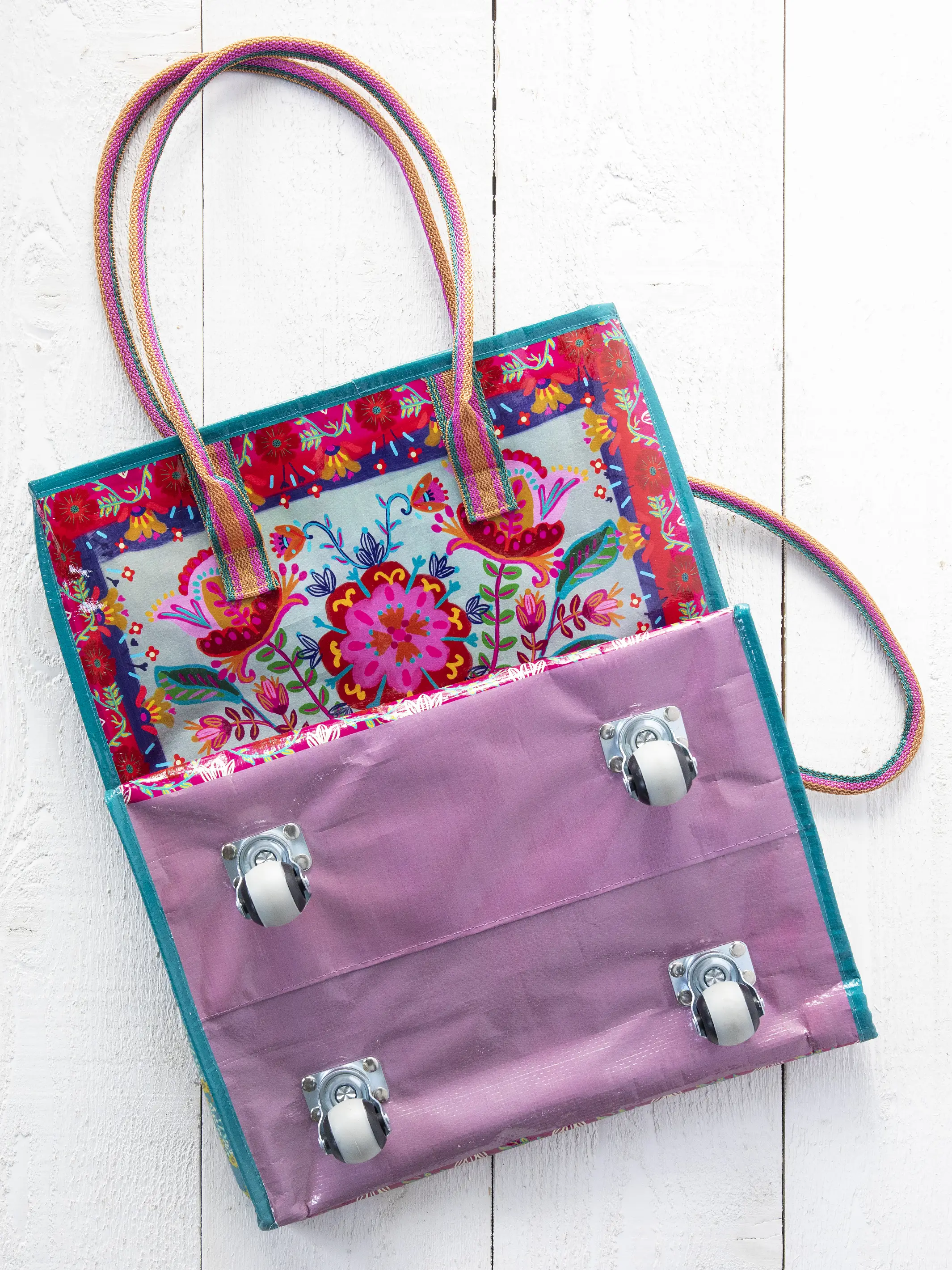 Rolling Tote Bag - Red Folk Flower - Image 4