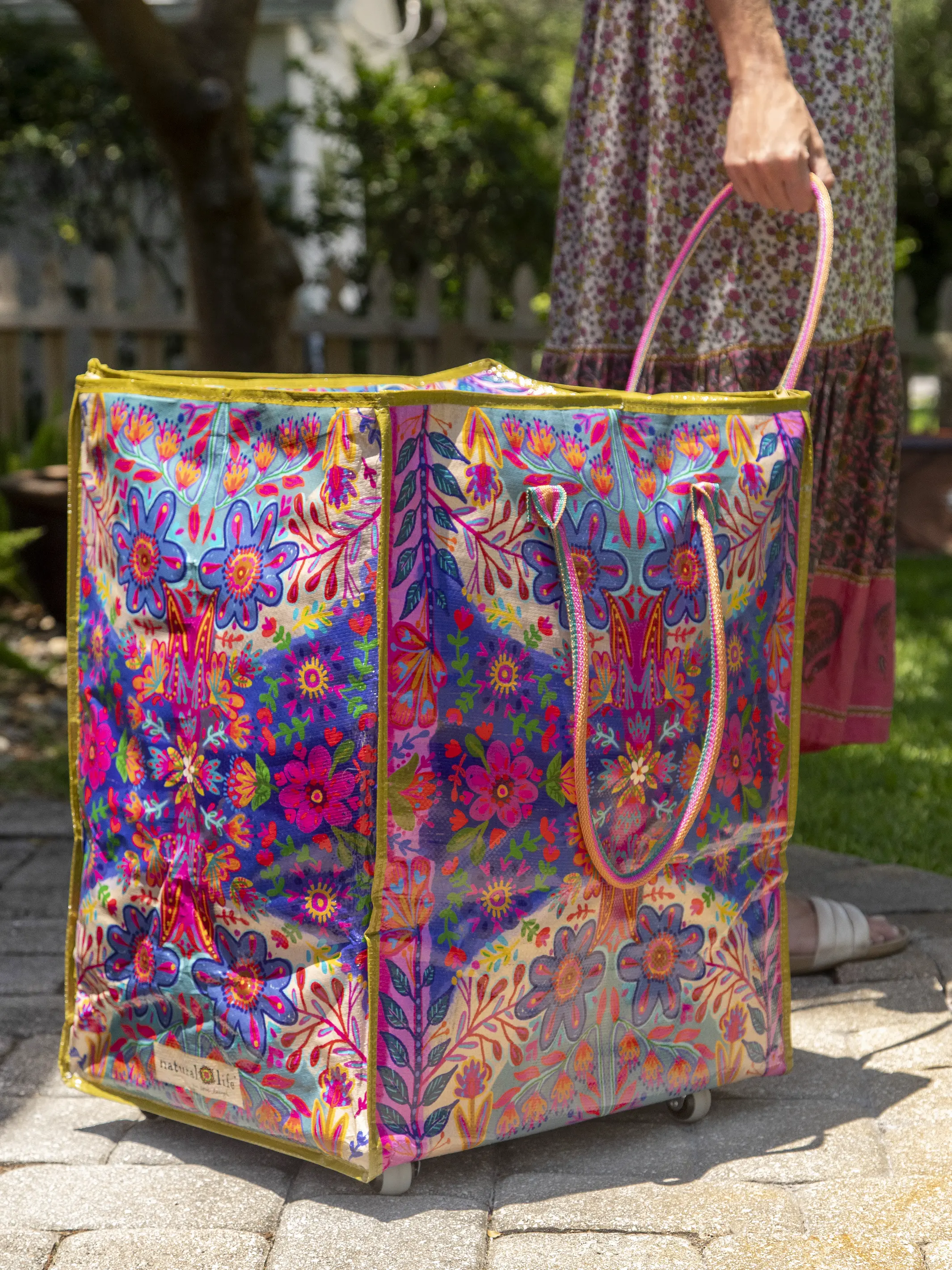 Rolling Tote Bag - XL Royal Blue Folk Flower - Image 2