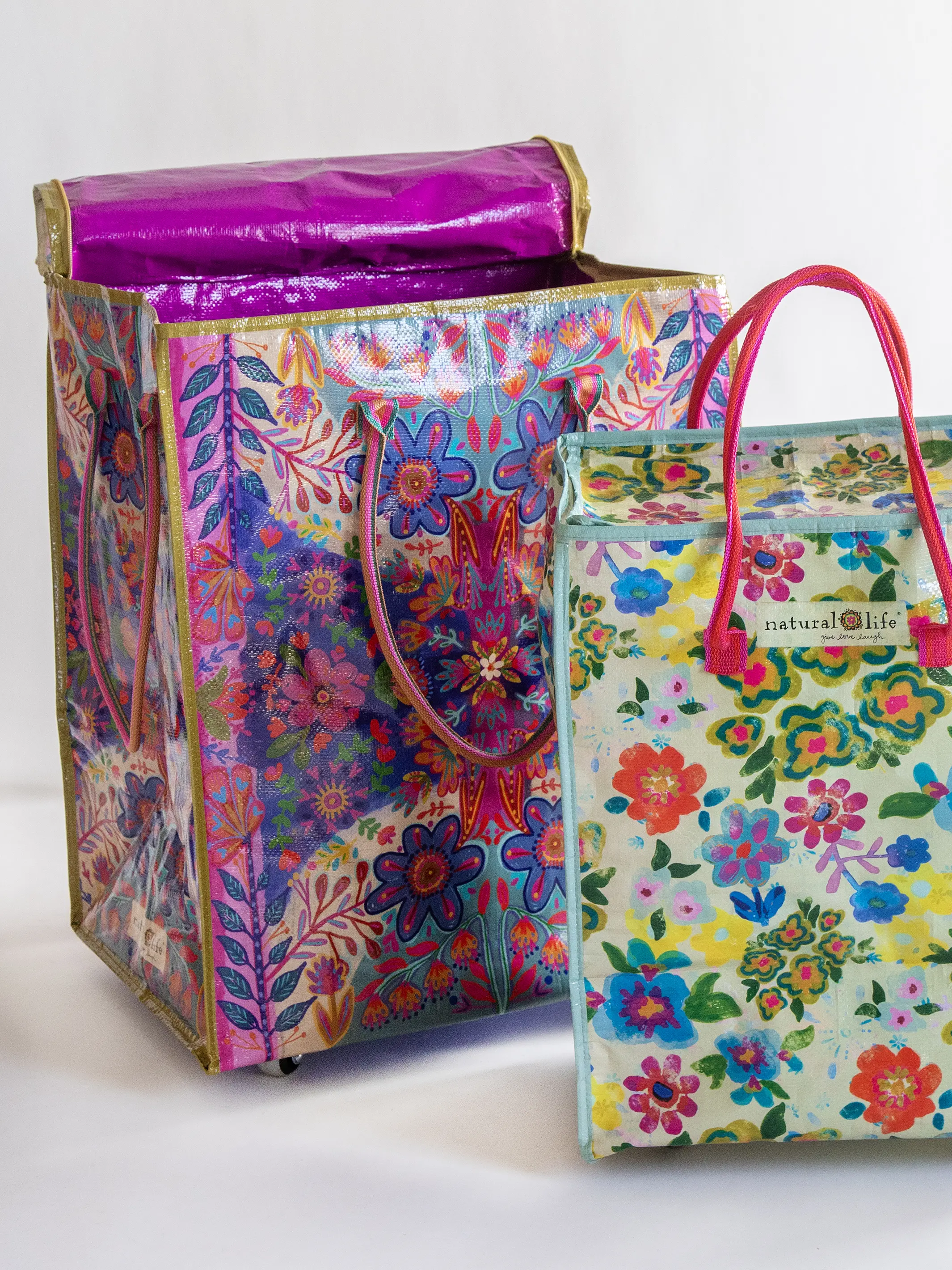 Rolling Tote Bag - XL Royal Blue Folk Flower - Image 4