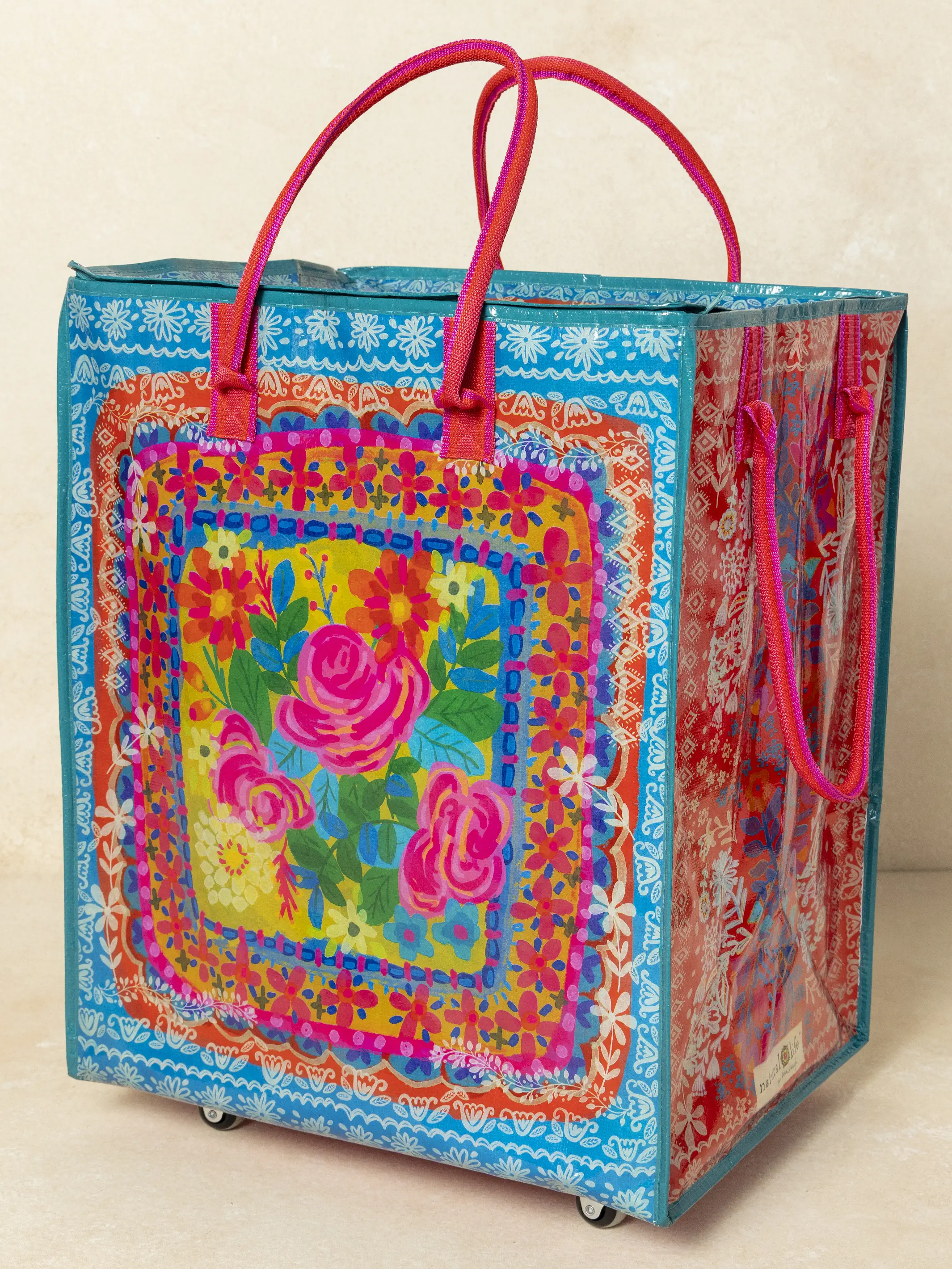 Rolling Tote Bag - XL Teal Flower Bouquet - Image 2