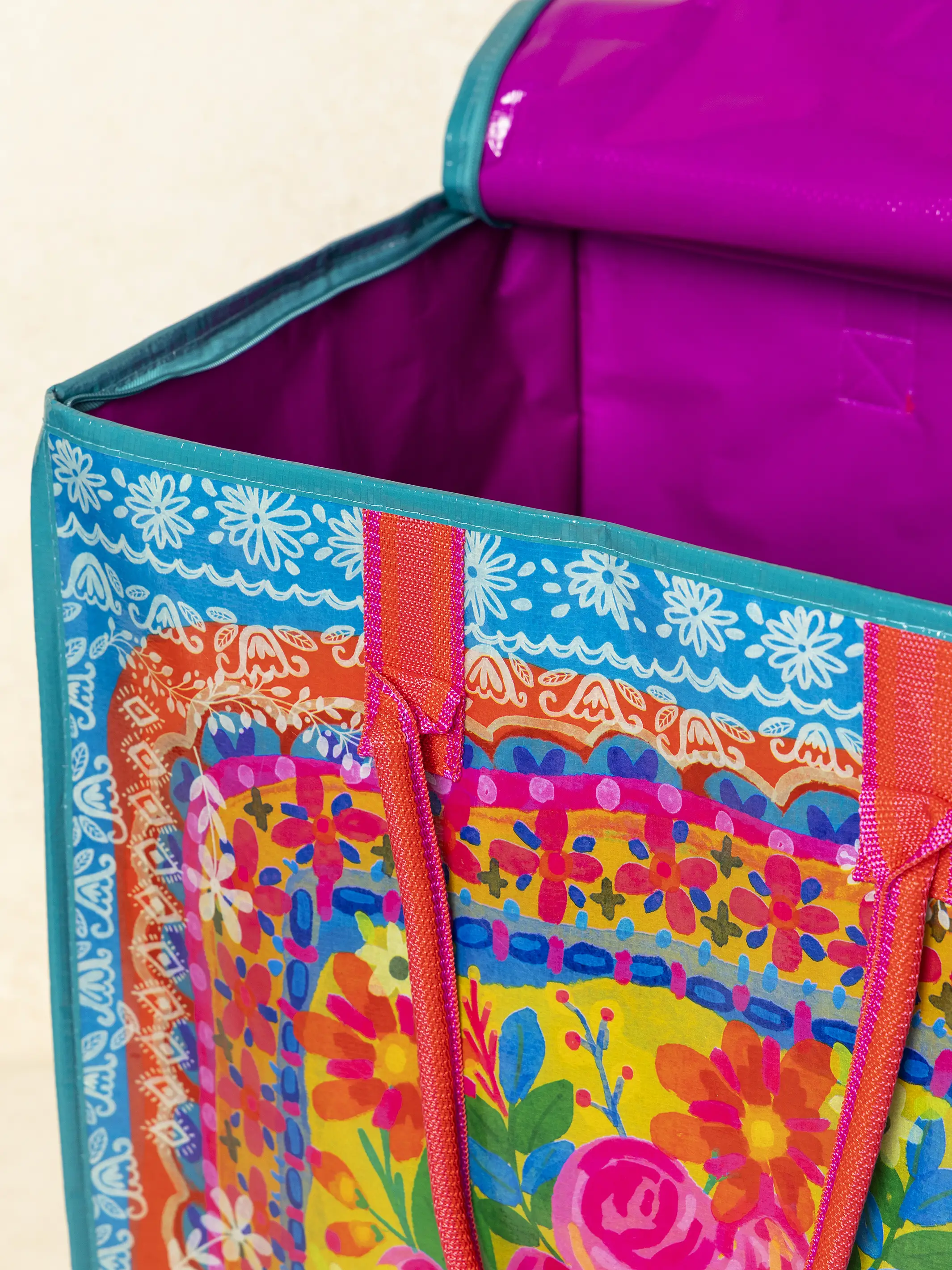 Rolling Tote Bag - XL Teal Flower Bouquet - Image 3
