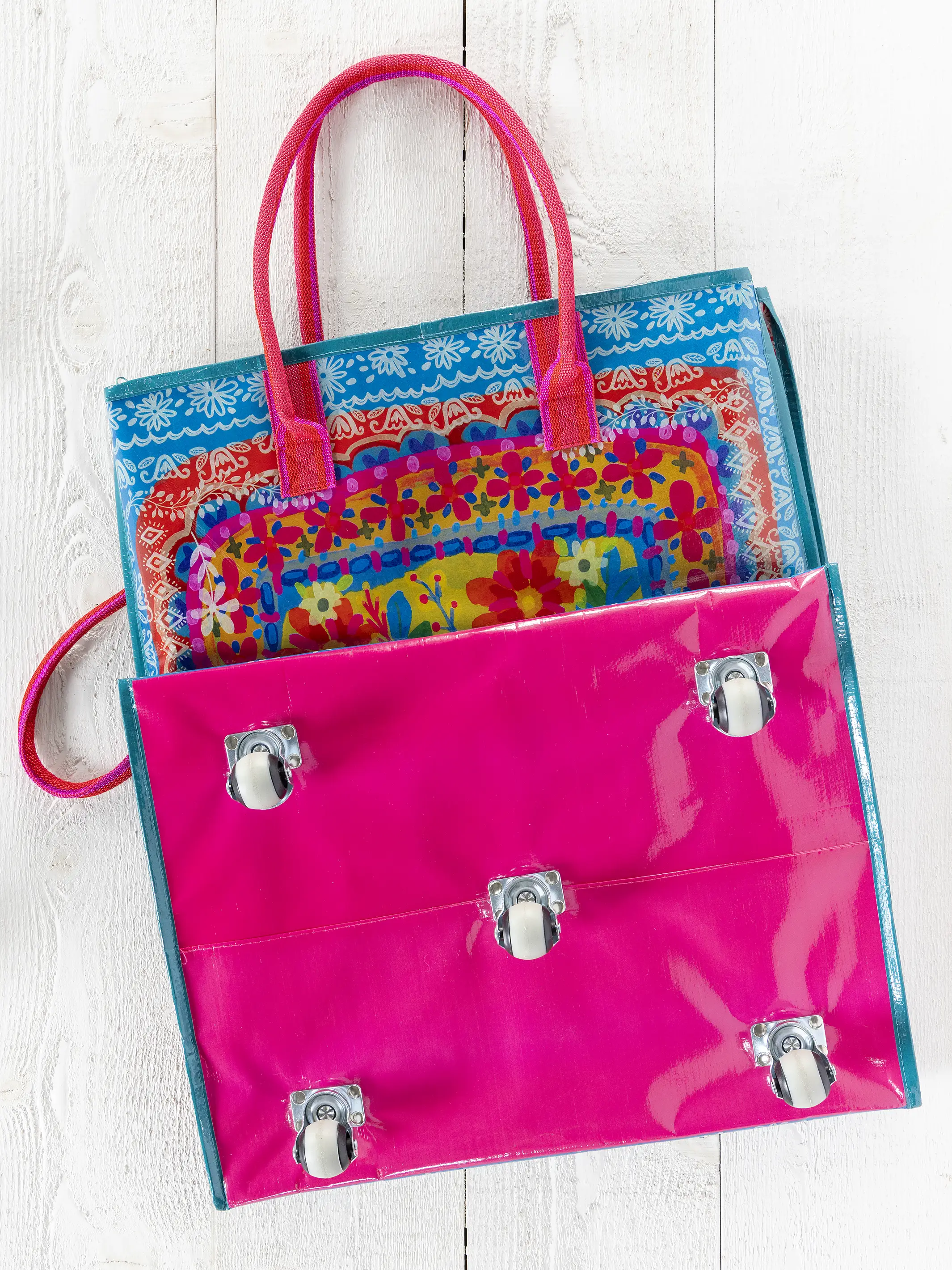 Rolling Tote Bag - XL Teal Flower Bouquet - Image 4