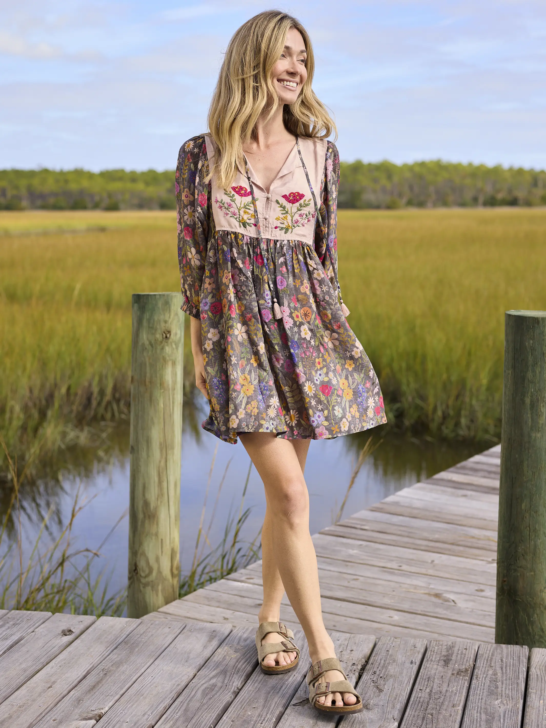 Rose Embroidered Mini Dress - Flung Floral Wildflowers - Image 2