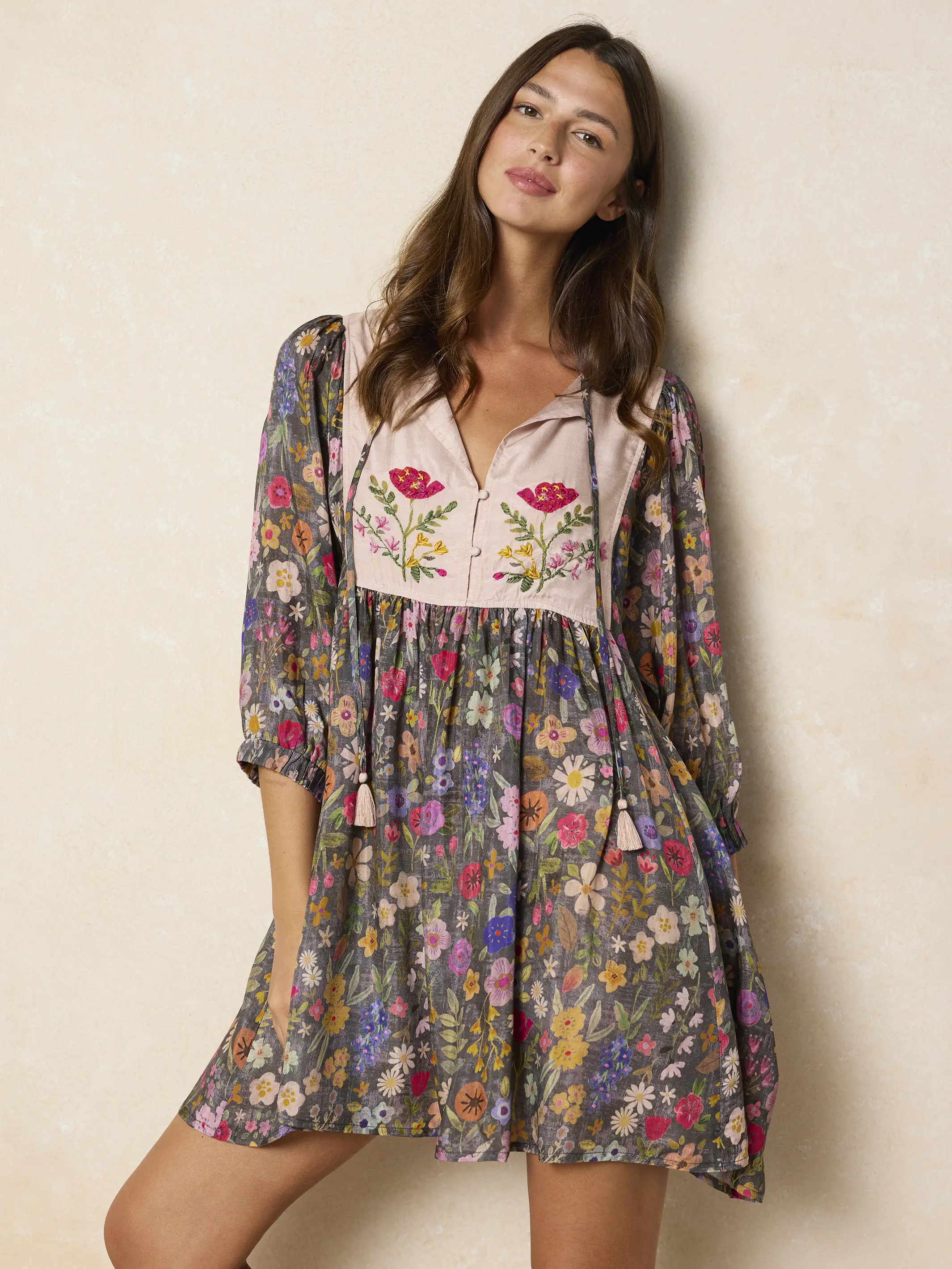 Rose Embroidered Mini Dress - Flung Floral Wildflowers - Image 4