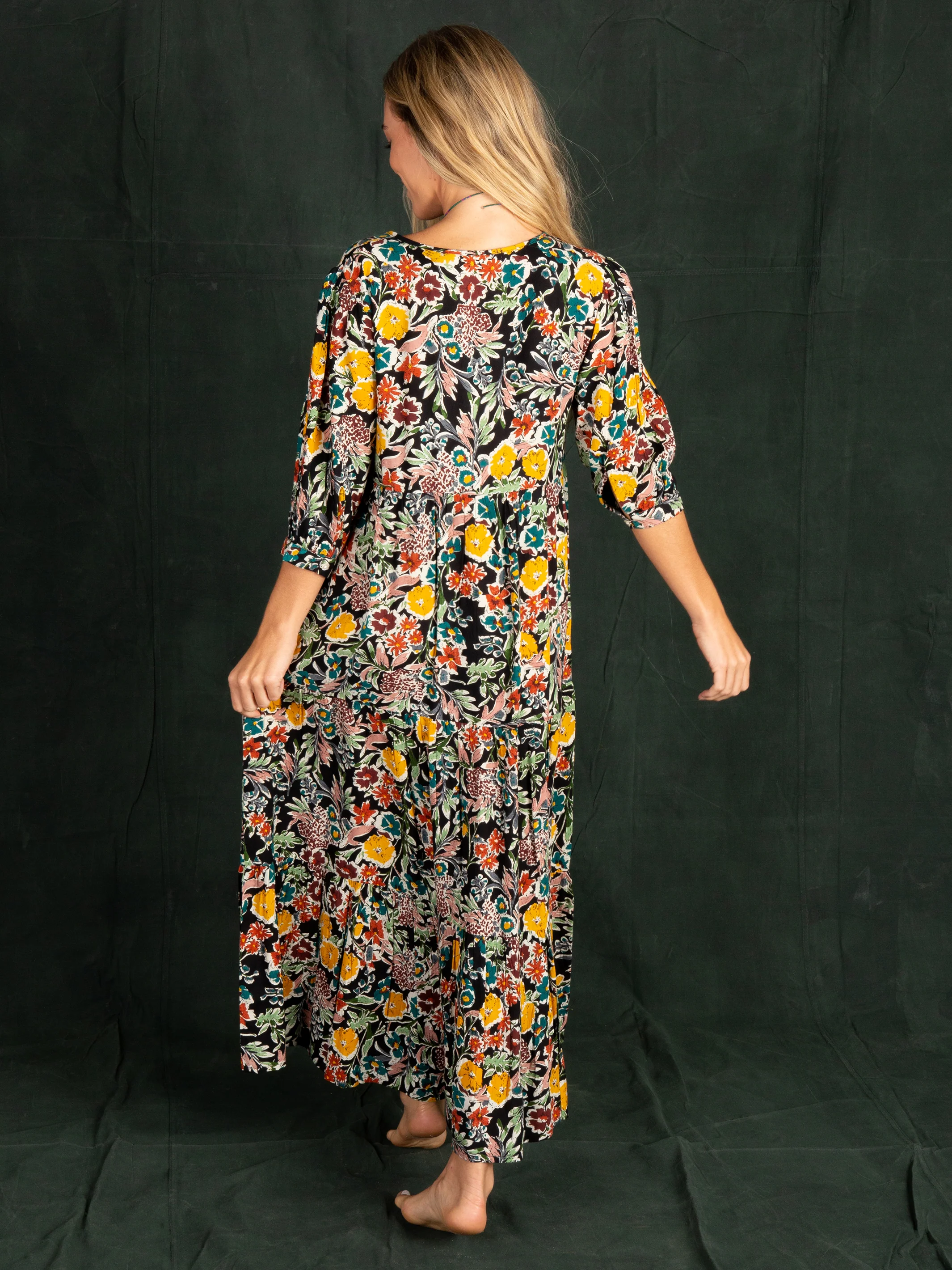 Sage V-Neck Maxi Dress - Tropical Garden Roses - Image 2