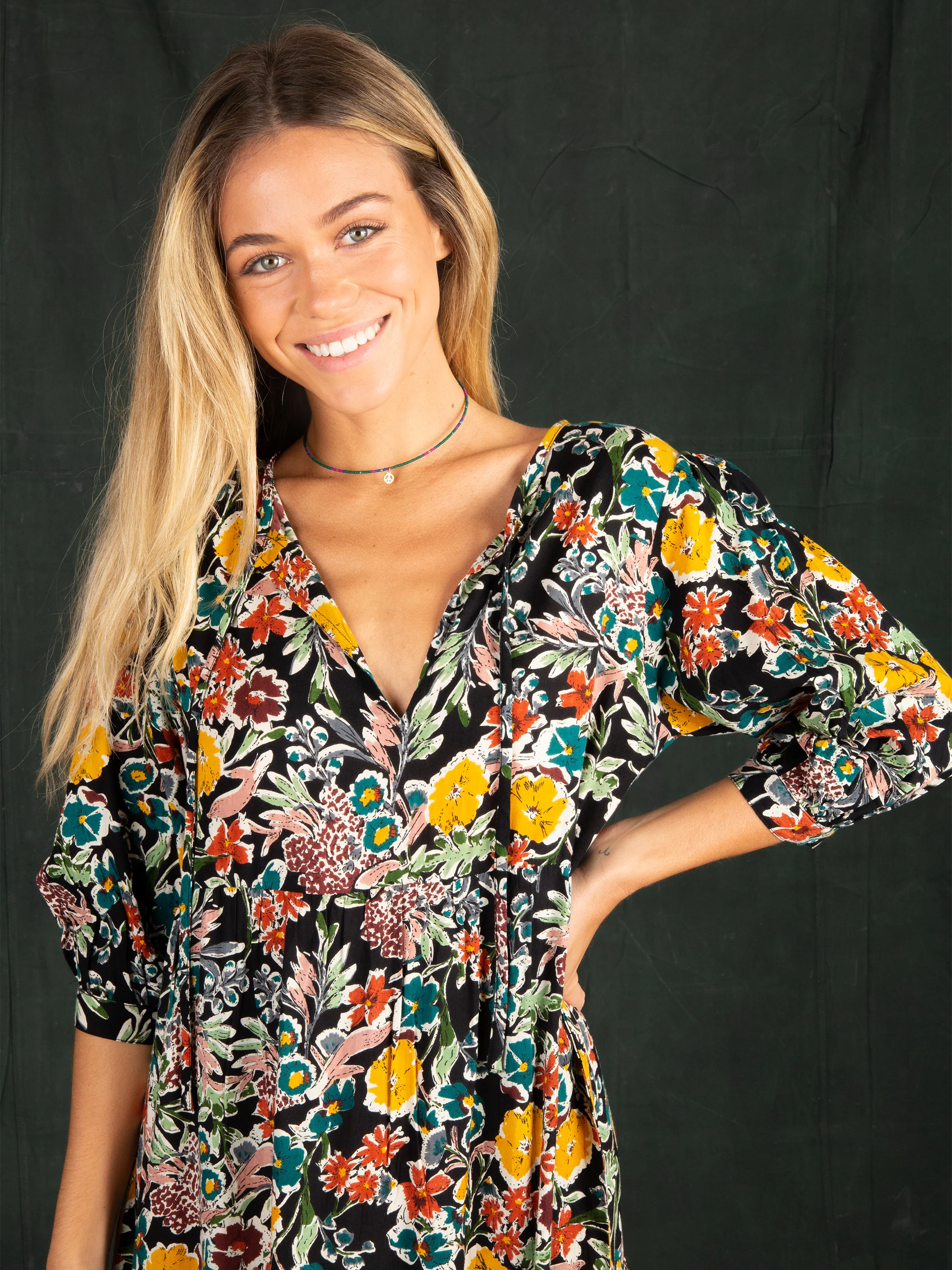 Sage V-Neck Maxi Dress - Tropical Garden Roses - Image 3