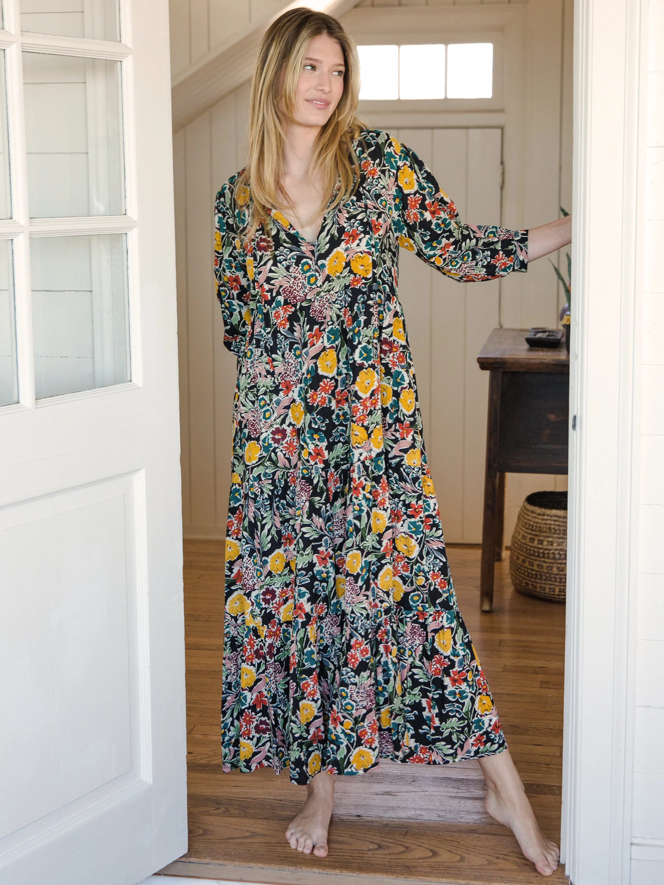 Sage V-Neck Maxi Dress - Tropical Garden Roses - Image 4