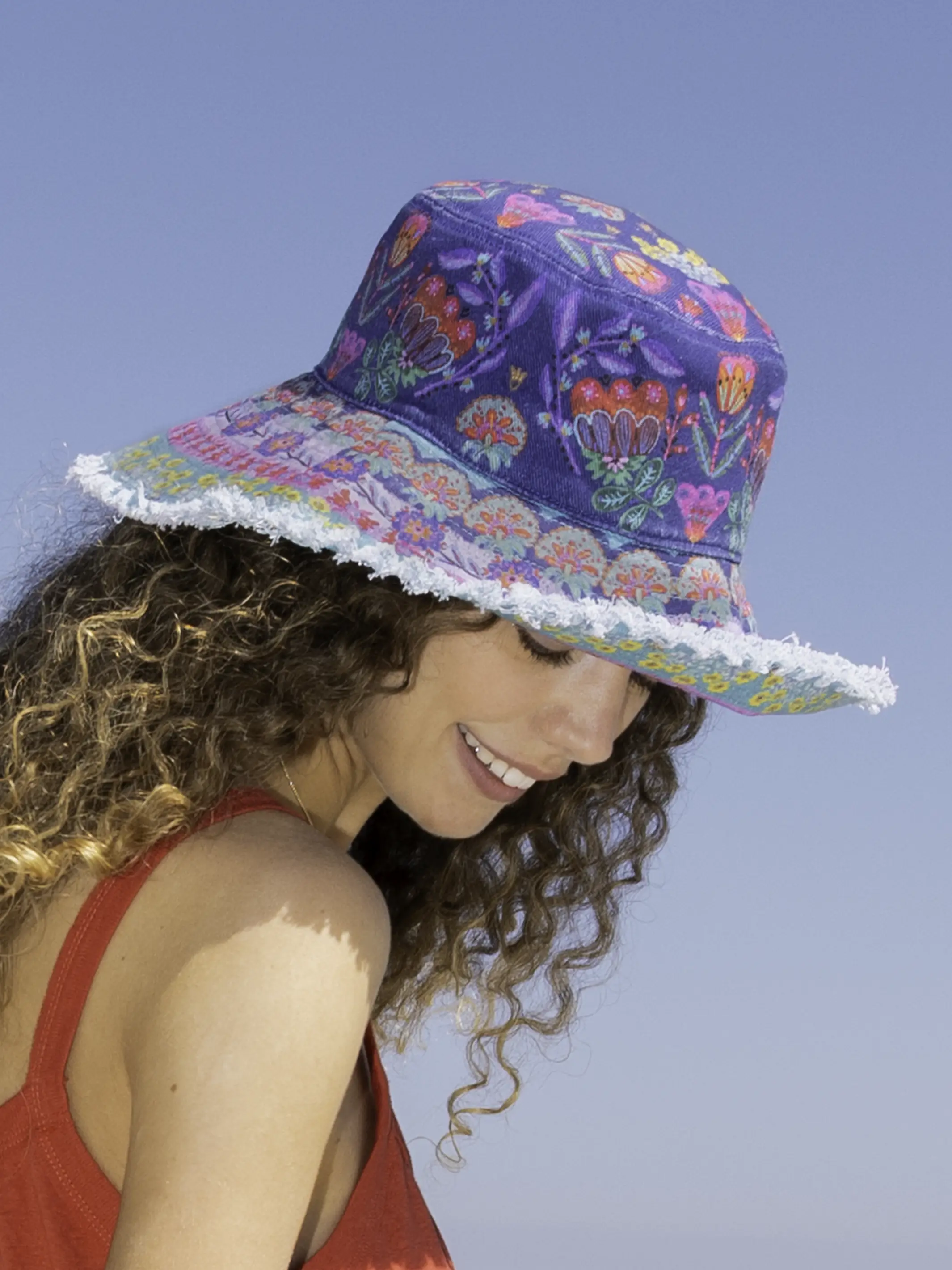 Sandy Days Bucket Hat - Teal Folk Border - Image 2