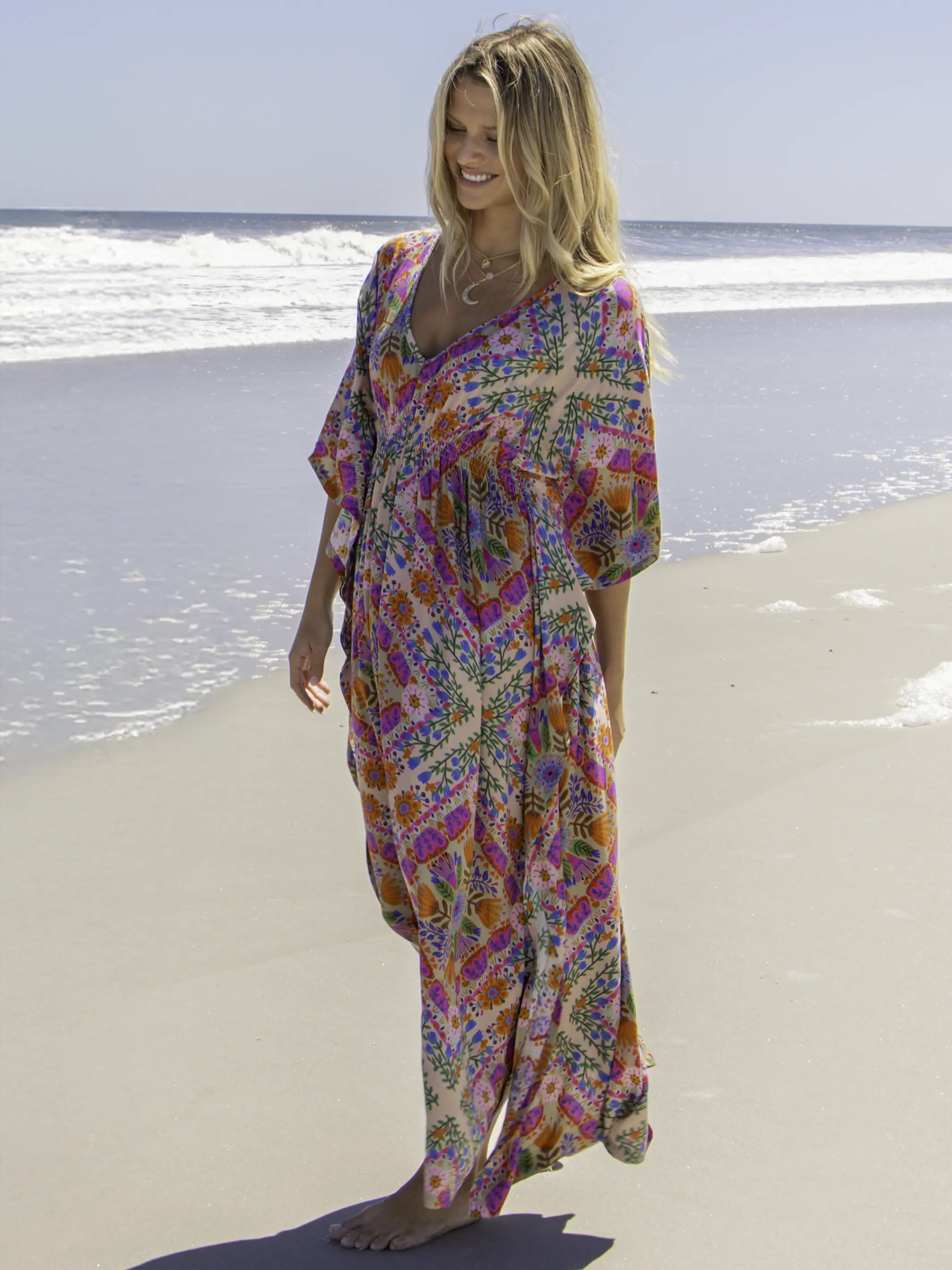 Sanibel Kaftan Maxi Dress - Pink Floral Diamonds - Image 2