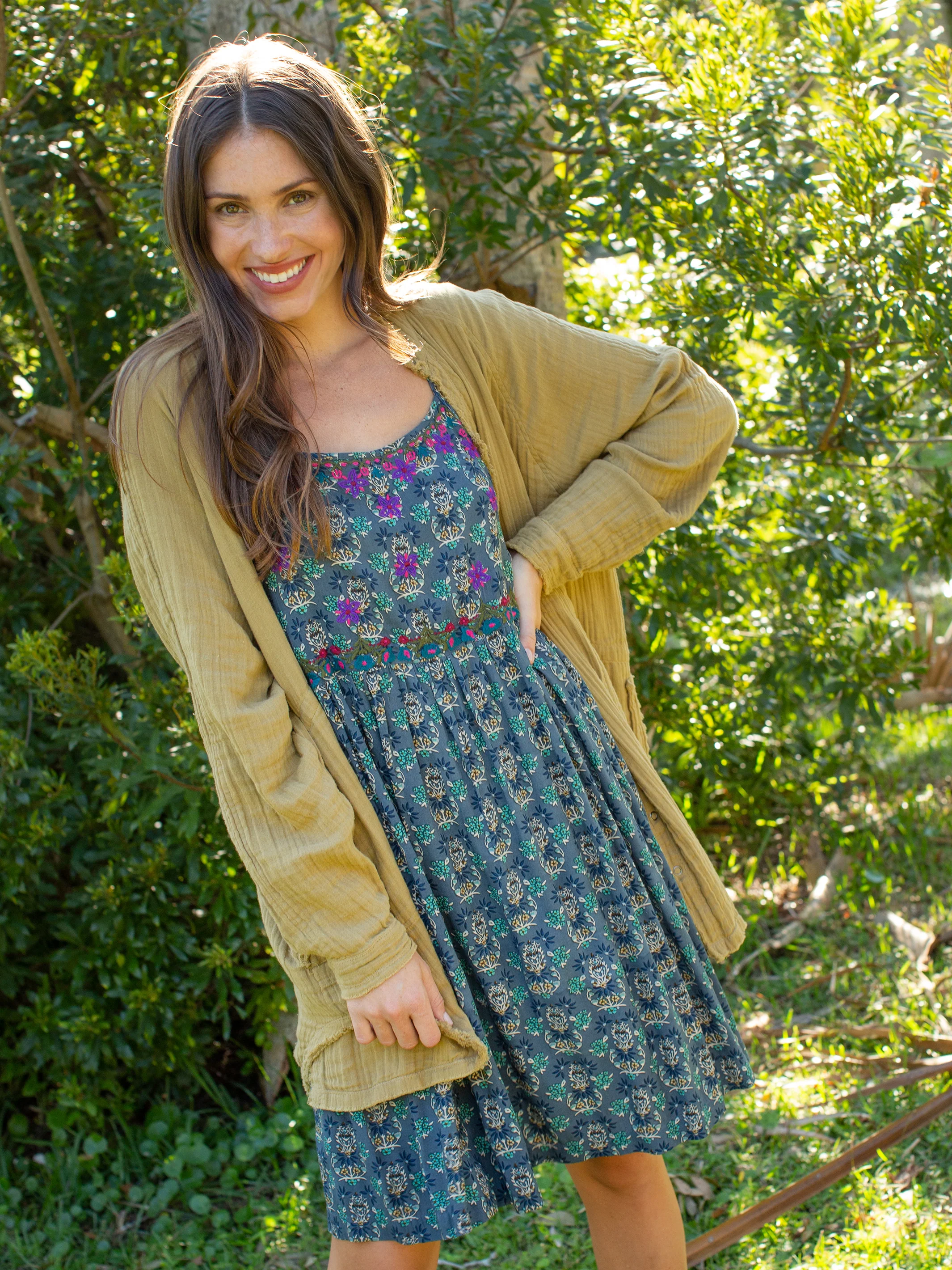 Sara Embroidered Mini Dress - Dark Teal Medallion - Image 2