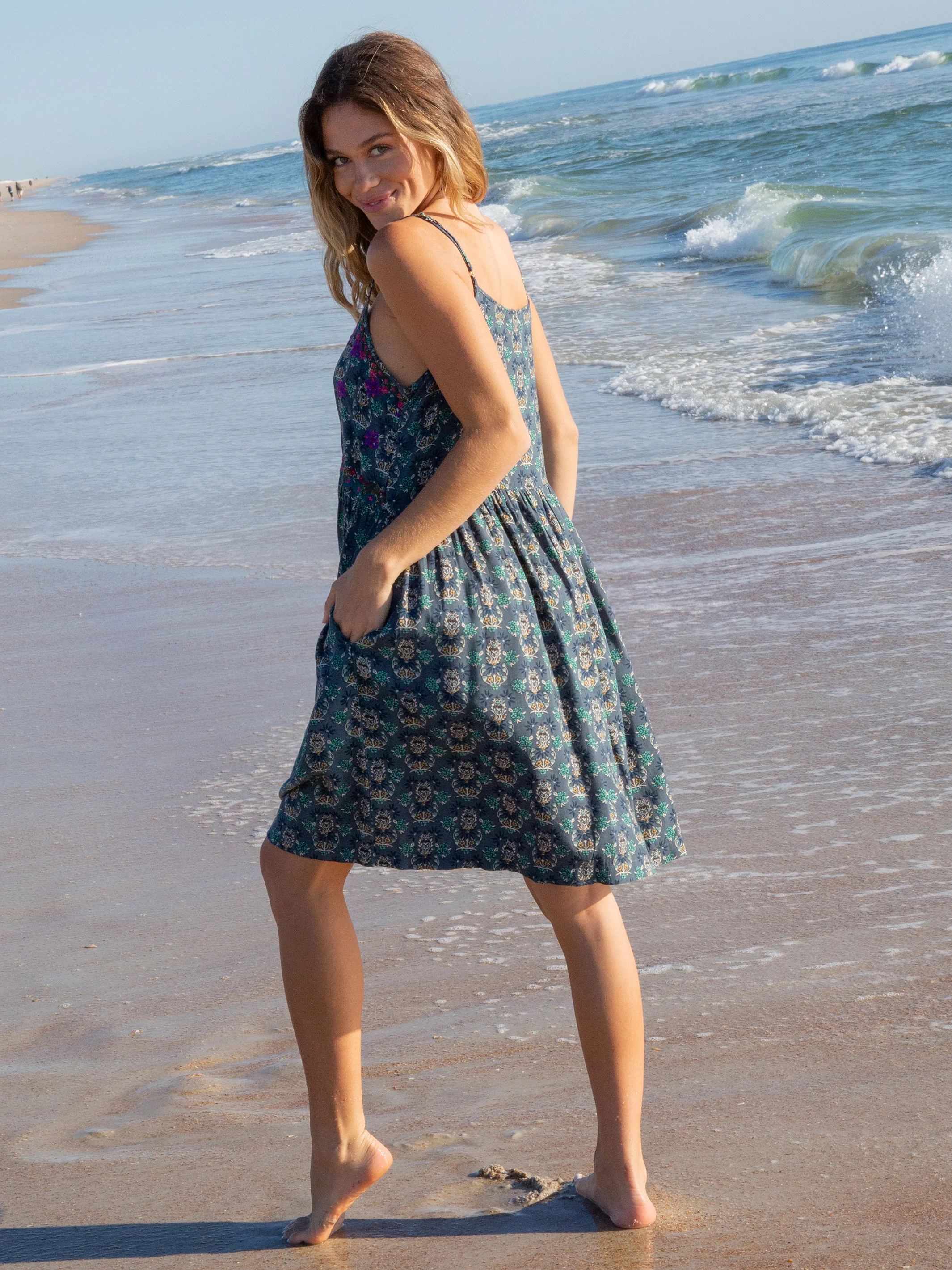 Sara Embroidered Mini Dress - Dark Teal Medallion - Image 3