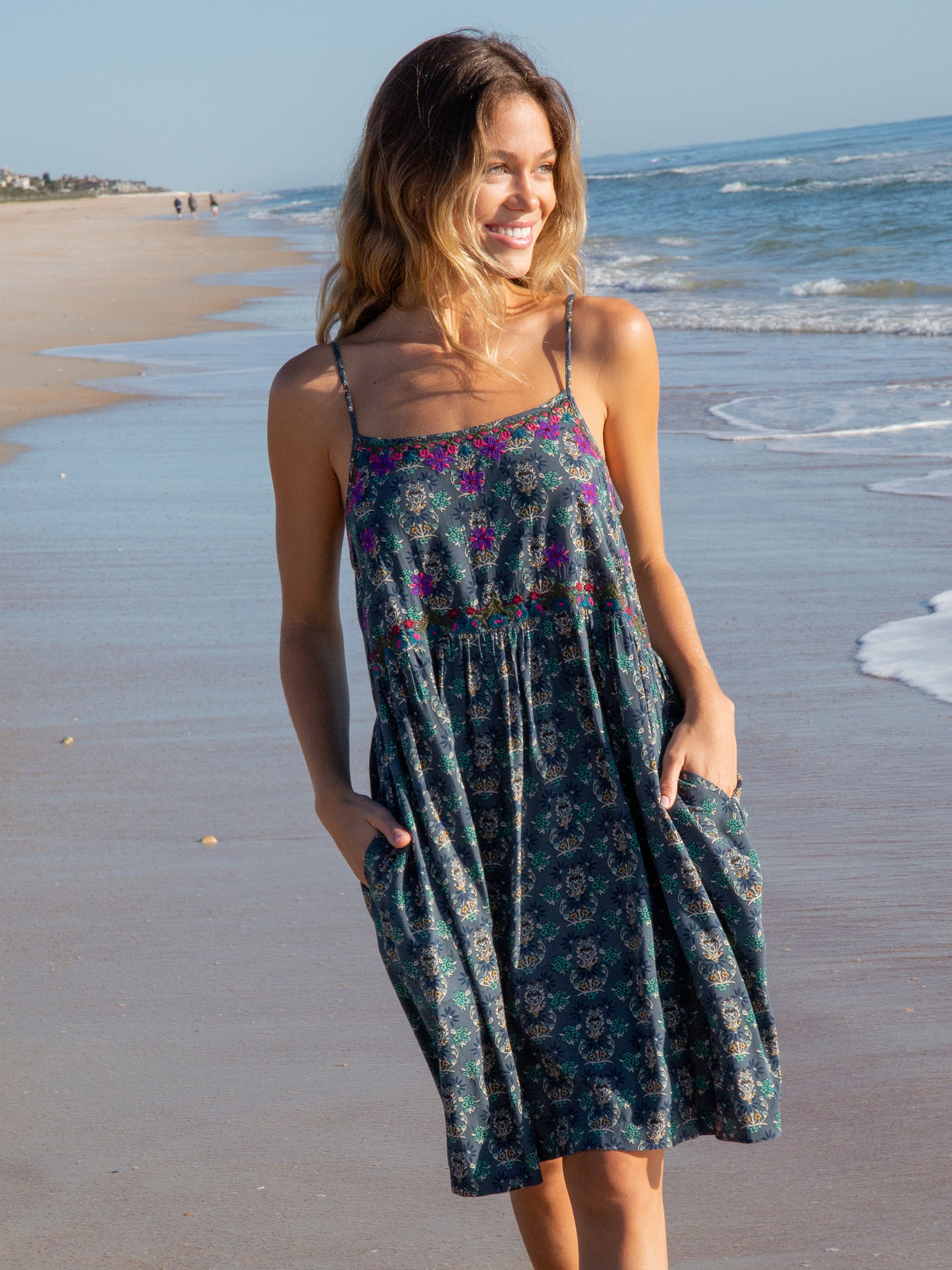 Sara Embroidered Mini Dress - Dark Teal Medallion - Image 4