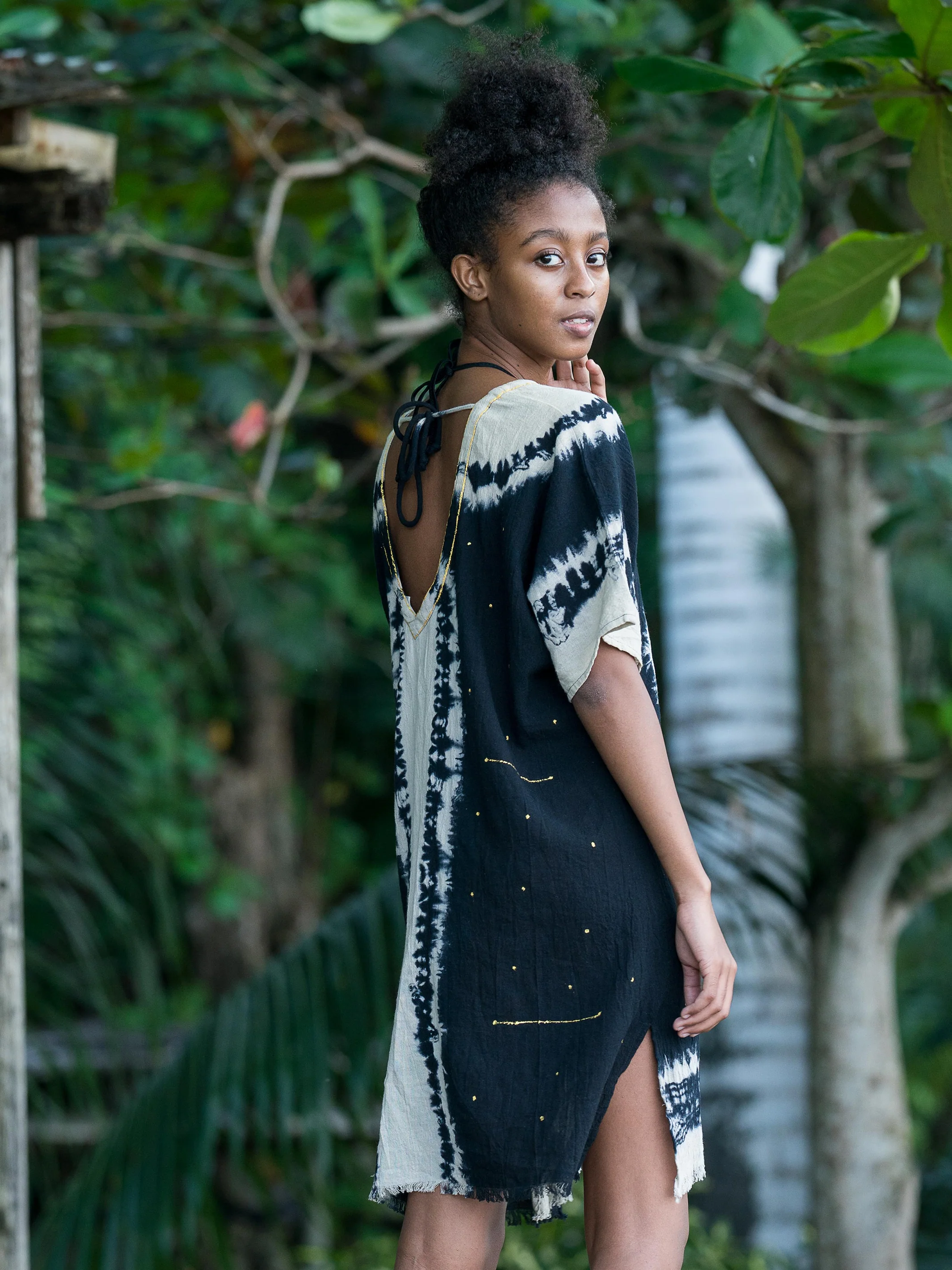 Sayulita Cotton Kaftan - Black - Image 3
