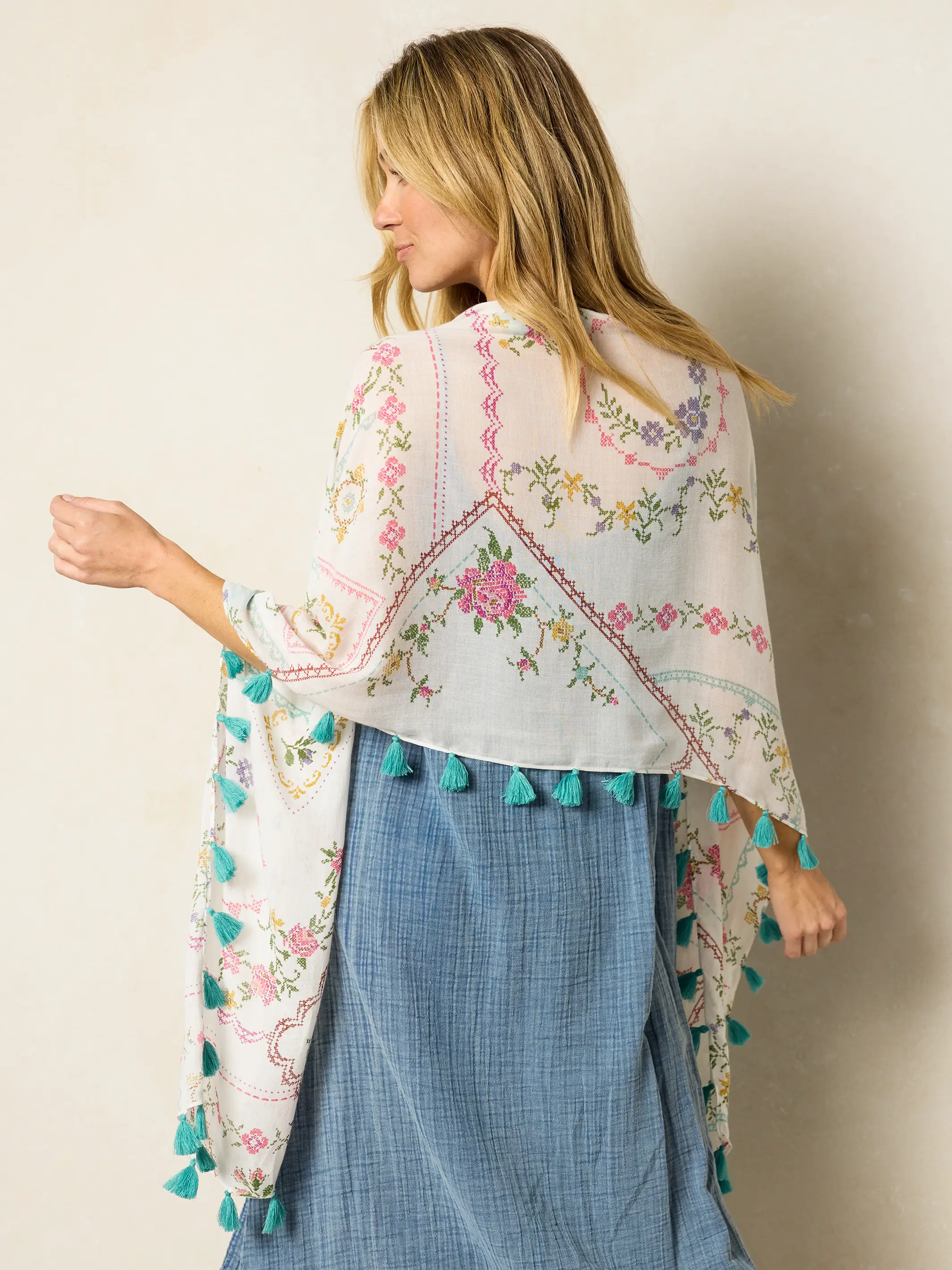 Sayulita Scarf - Heirloom Cross Stitch Ivory - Image 2