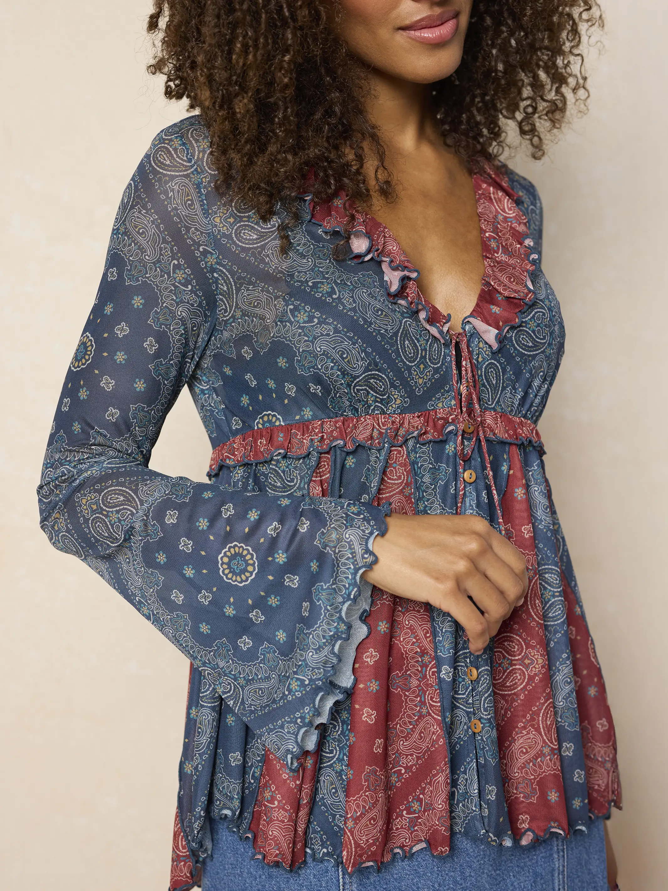 Sierra Ruffle Mesh Top - Classic Bandana Blue - Image 3