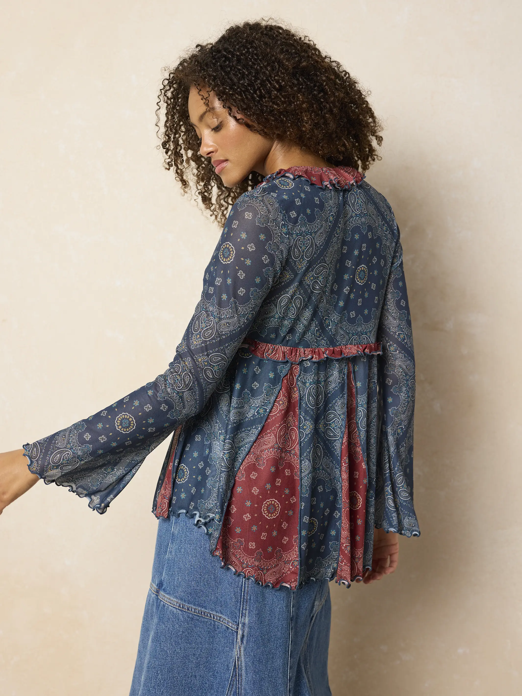 Sierra Ruffle Mesh Top - Classic Bandana Blue - Image 4
