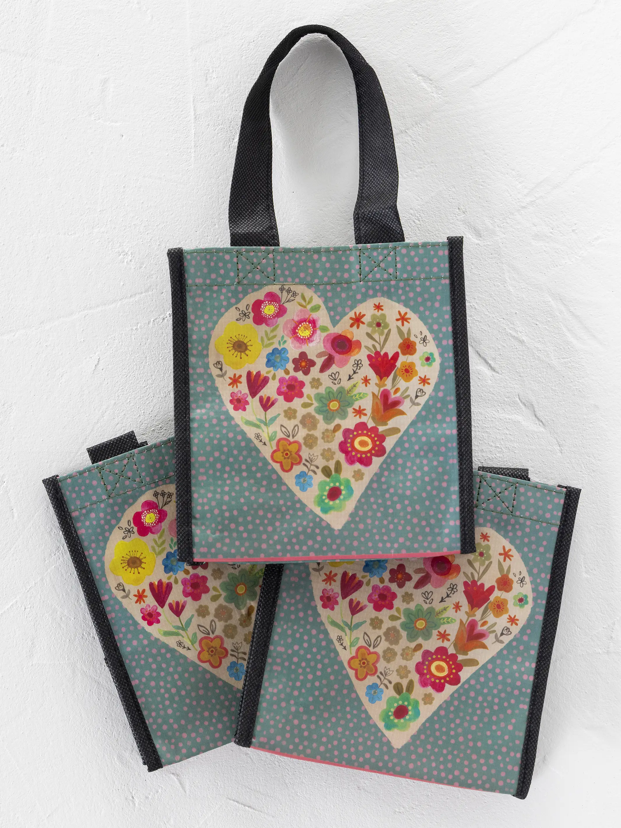 Small Happy Bag, Set of 3 - Teal Heart - Image 2