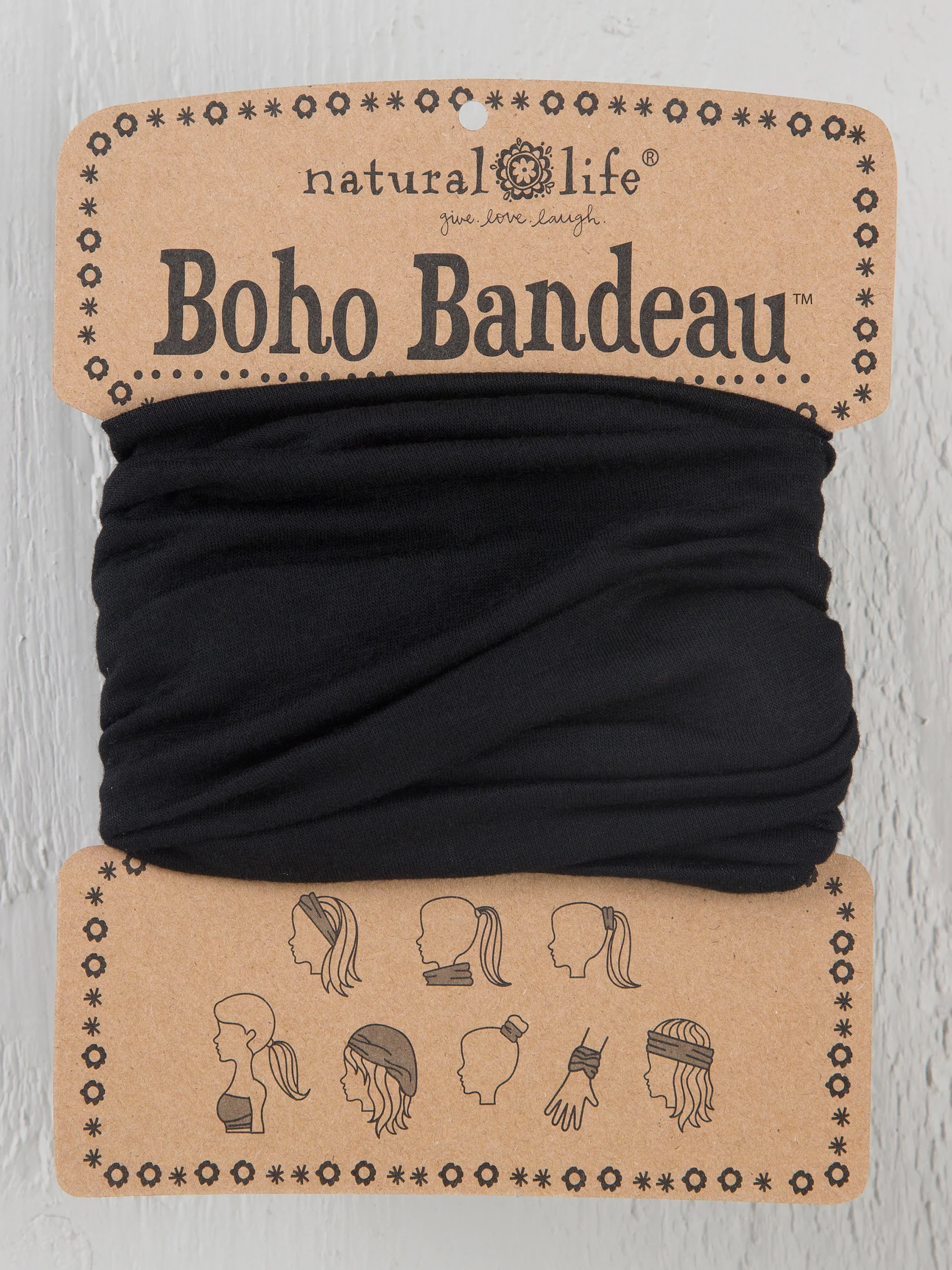 Solid Boho Bandeau® Headband - Black - Image 2