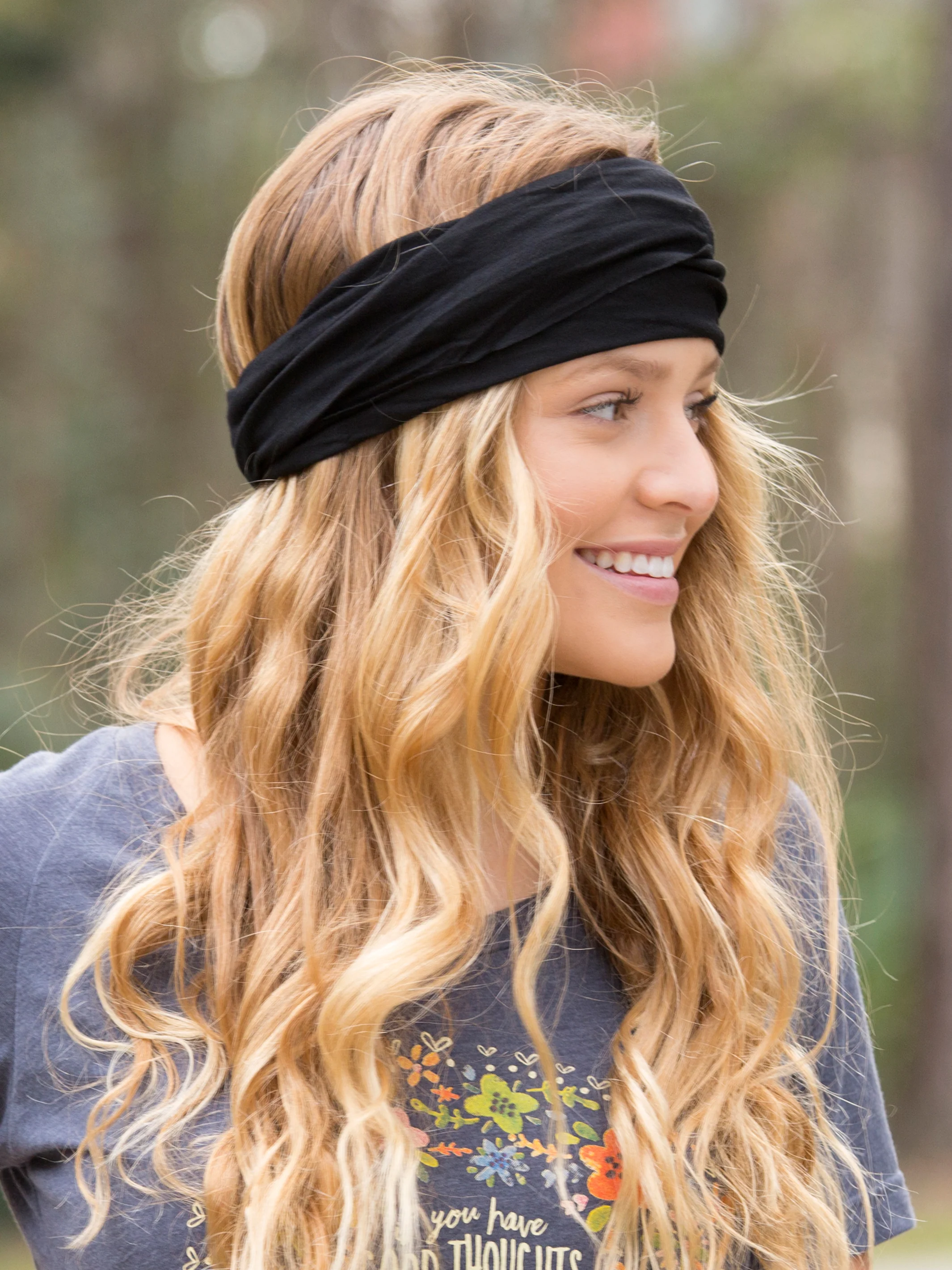 Solid Boho Bandeau® Headband - Black - Image 3